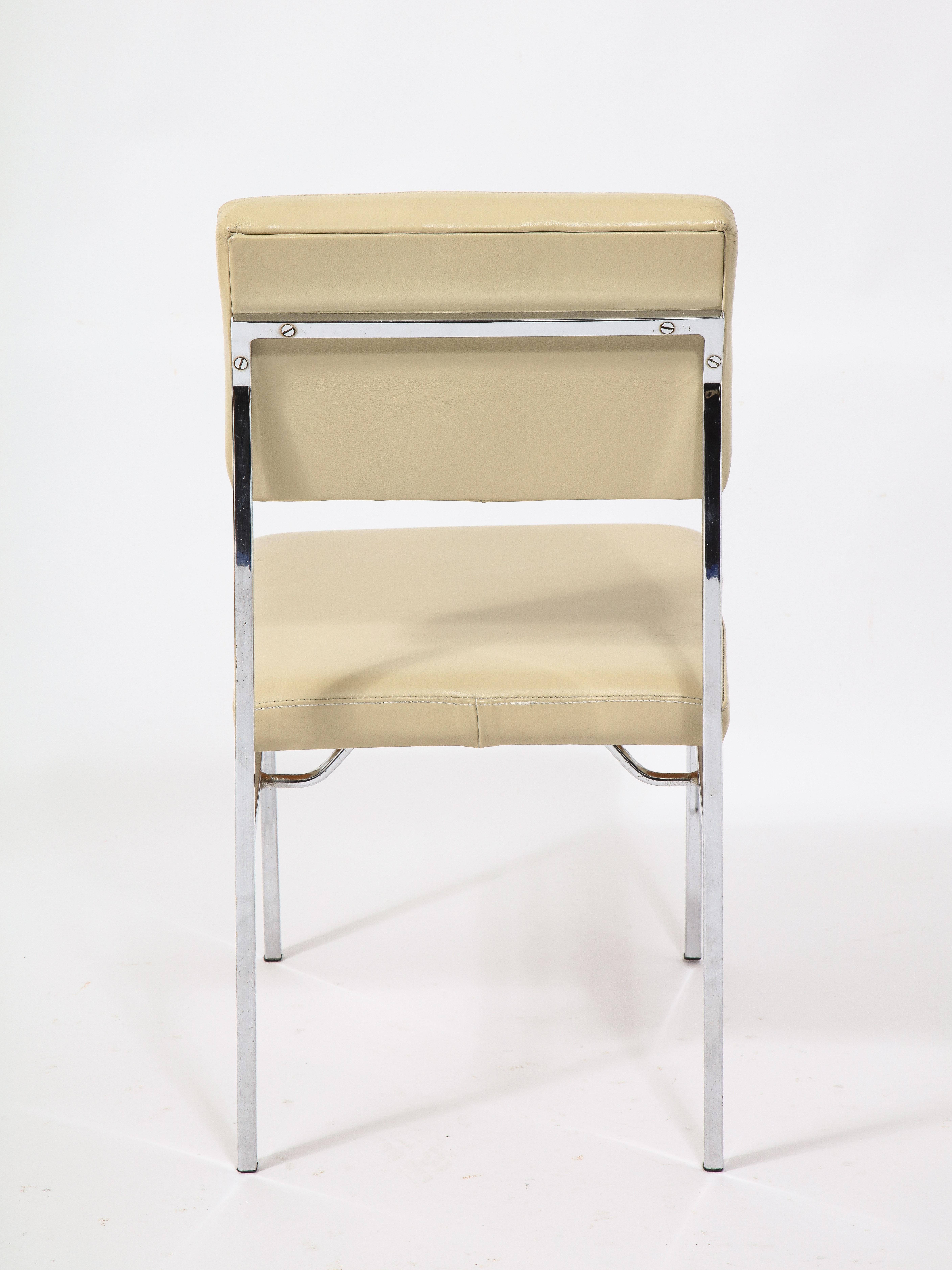 6 Chrome and Cream Leather P60 Chairs by Philippon & Lecoq, France, 1960's For Sale 6