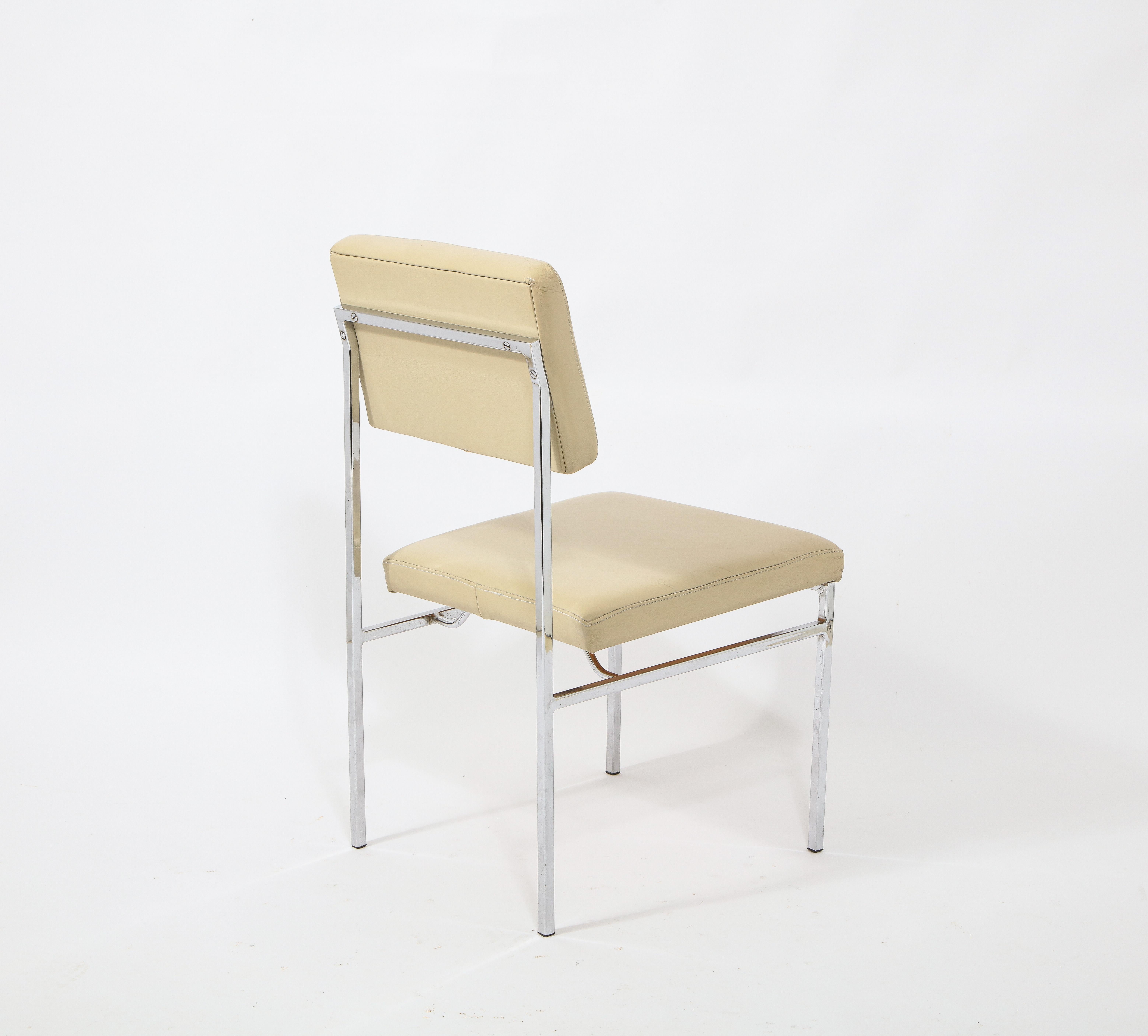6 Chrome and Cream Leather P60 Chairs by Philippon & Lecoq, France, 1960's For Sale 7