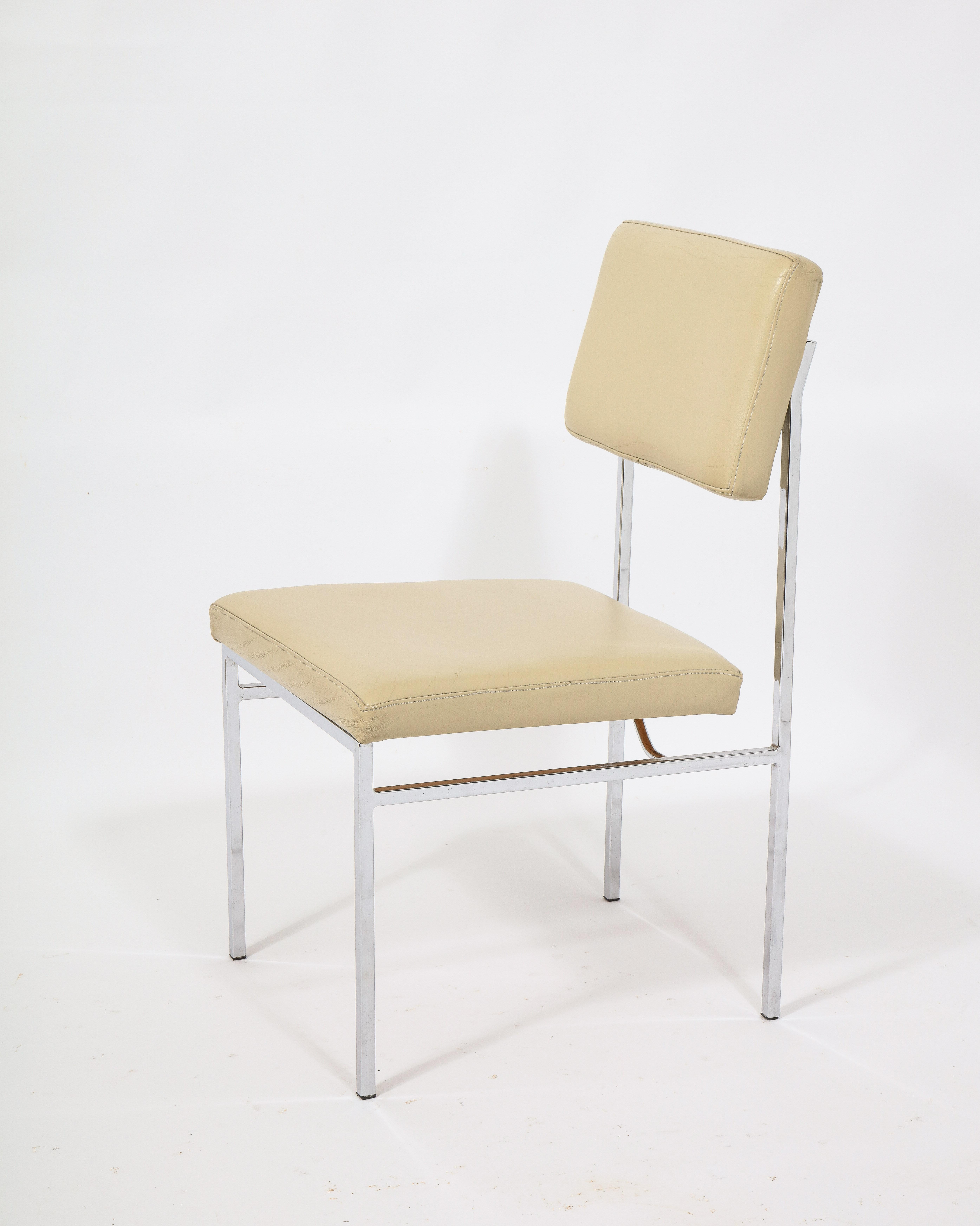 6 Chrome and Cream Leather P60 Chairs by Philippon & Lecoq, France, 1960's For Sale 2