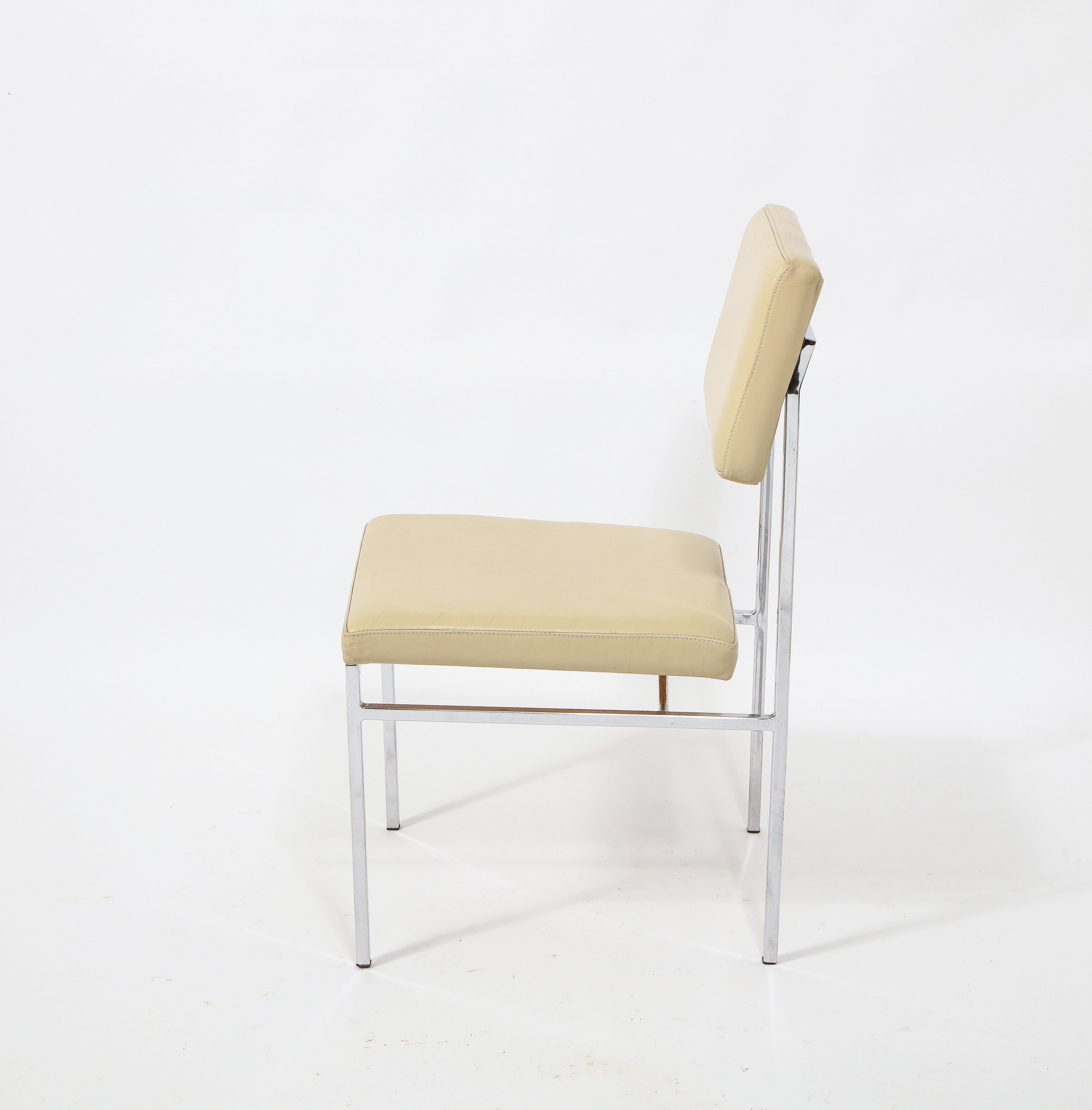 6 Chrome and Cream Leather P60 Chairs by Philippon & Lecoq, France, 1960's For Sale 4