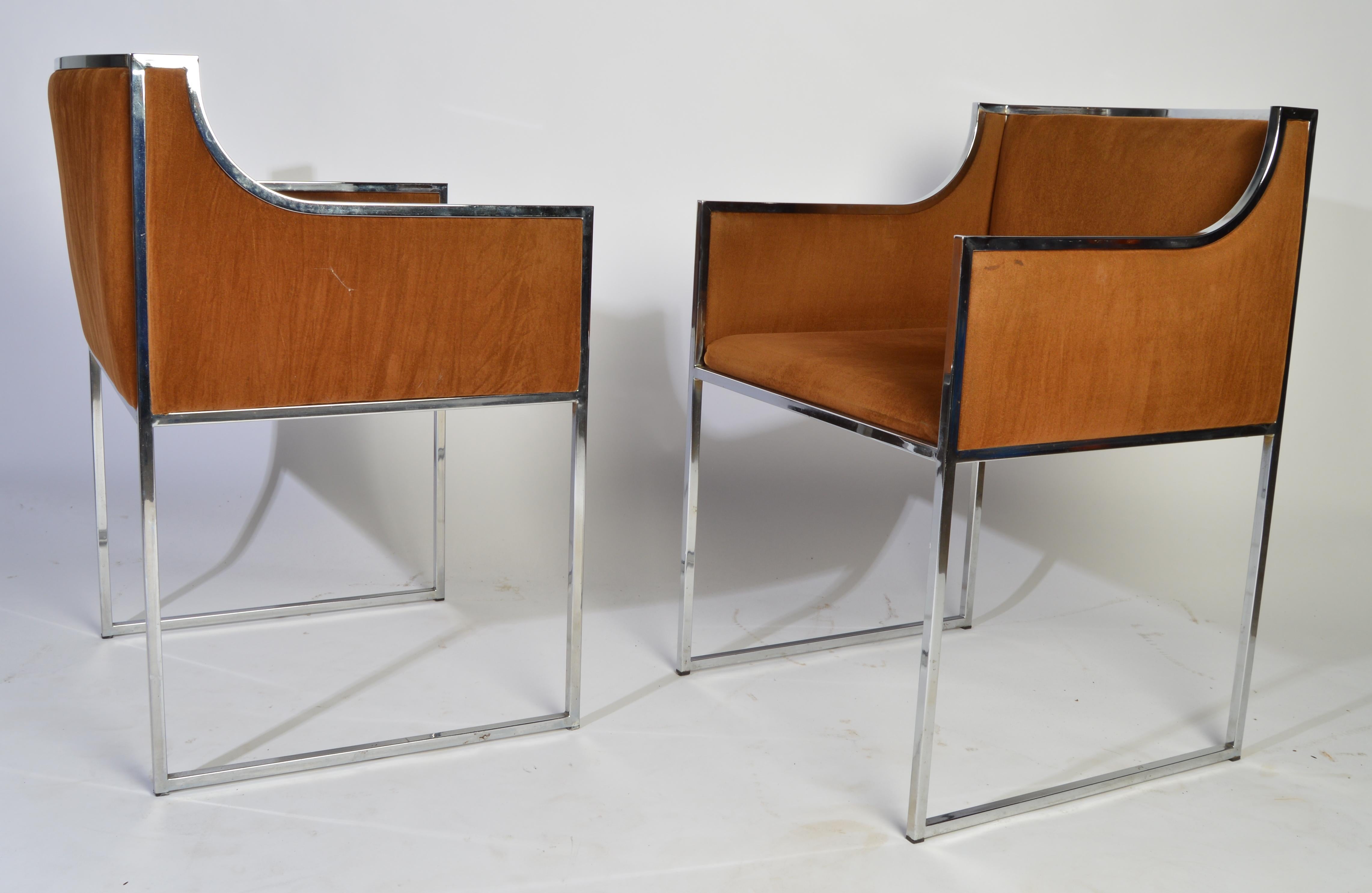 Hollywood Regency 6 Chrome and Velvet Dining Chairs Attributed to Willy Rizzo Italy