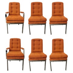 6 Chrome Base Milo Baughman Style Dining Chairs, Mid-Century Modern