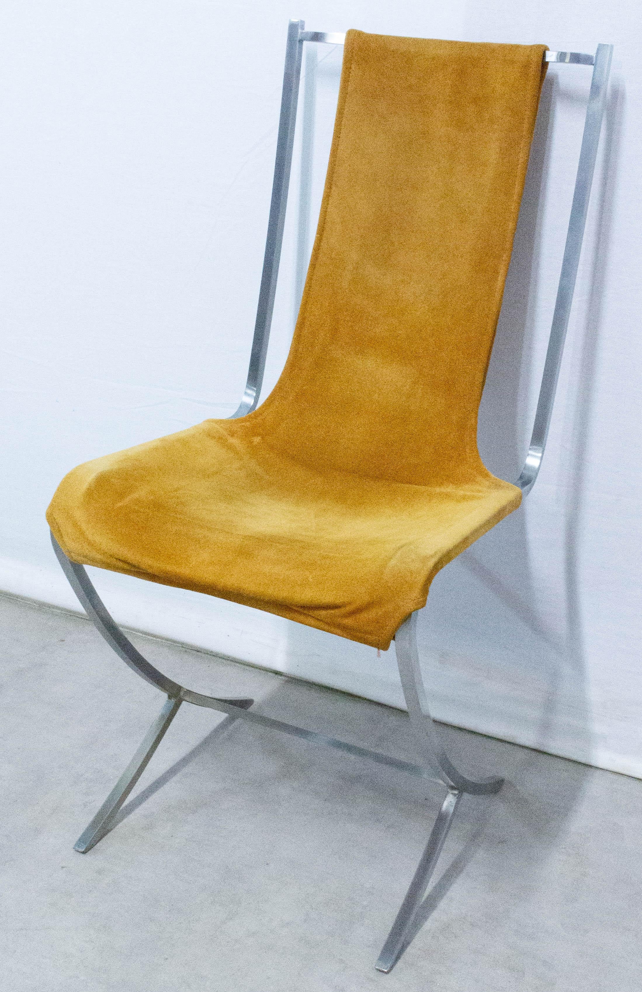 6 Chrome Nubuck Chairs Created by Pierre Cardin for Maison Jansen French c. 1970 In Good Condition In Labrit, Landes