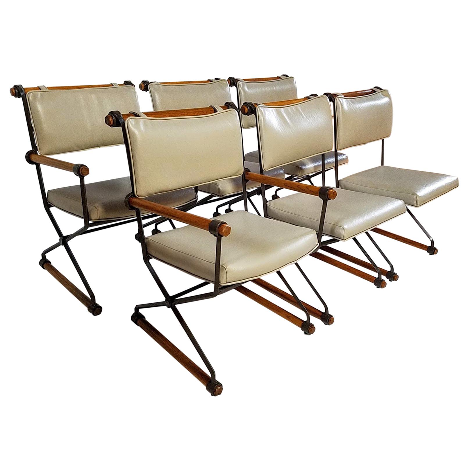 Six Cleo Baldon Chocolate Lacquer Wrought Iron Indoor Outdoor Chairs Terra, 1966