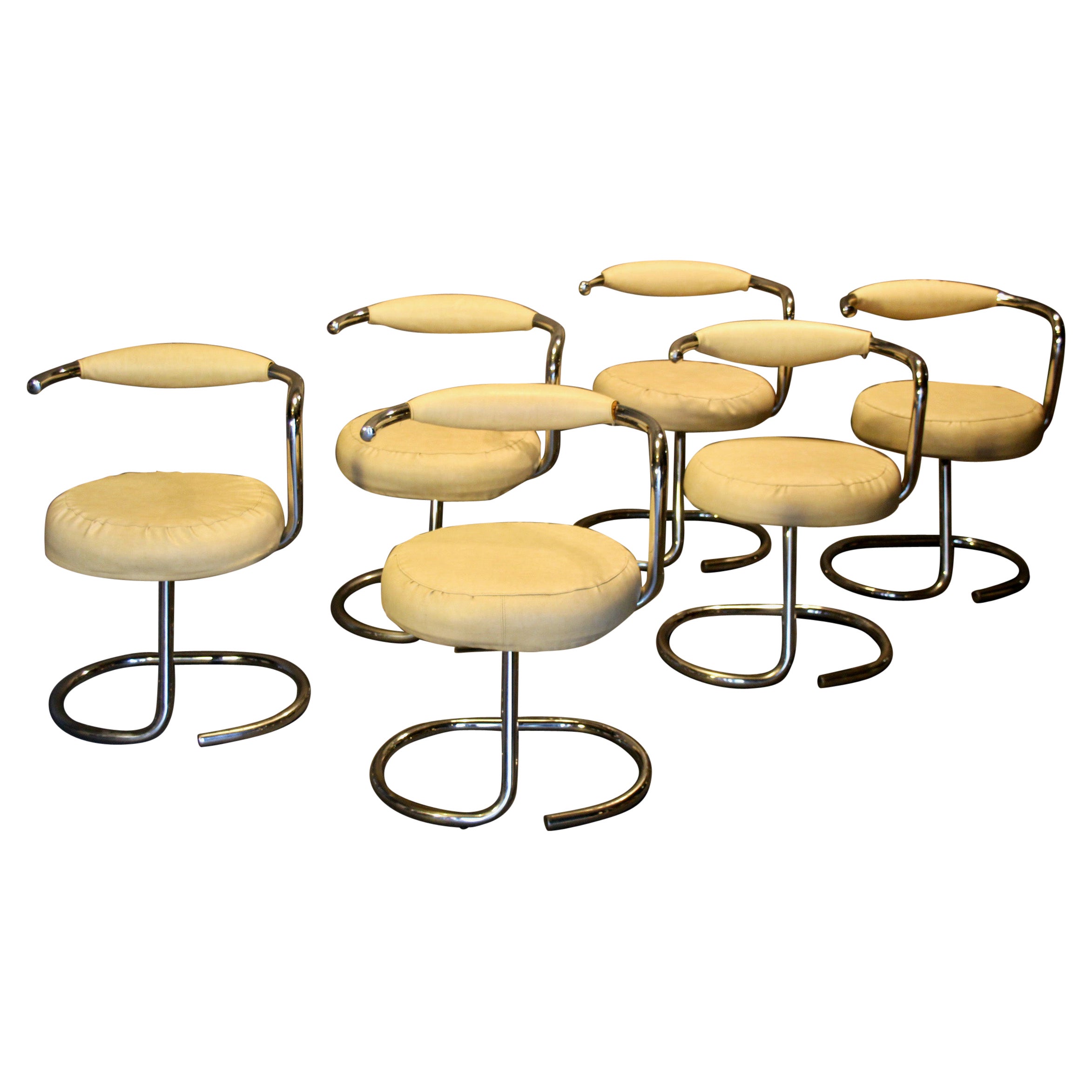6 "Cobra" Space Age Dining Chairs by Giotto Stoppino, Chrome and faux leather