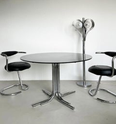 6 "Cobra" Space Age Dining Chairs by Giotto Stoppino, Chrome & Leather
