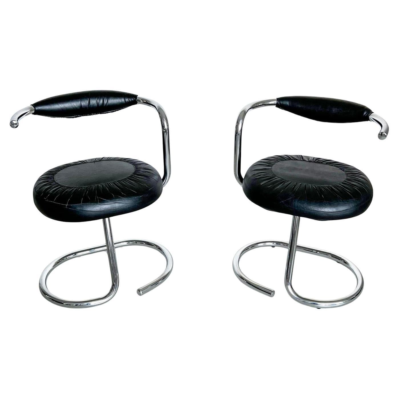 6 "Cobra" Space Age Dining Chairs by Giotto Stoppino, Chrome & Leather