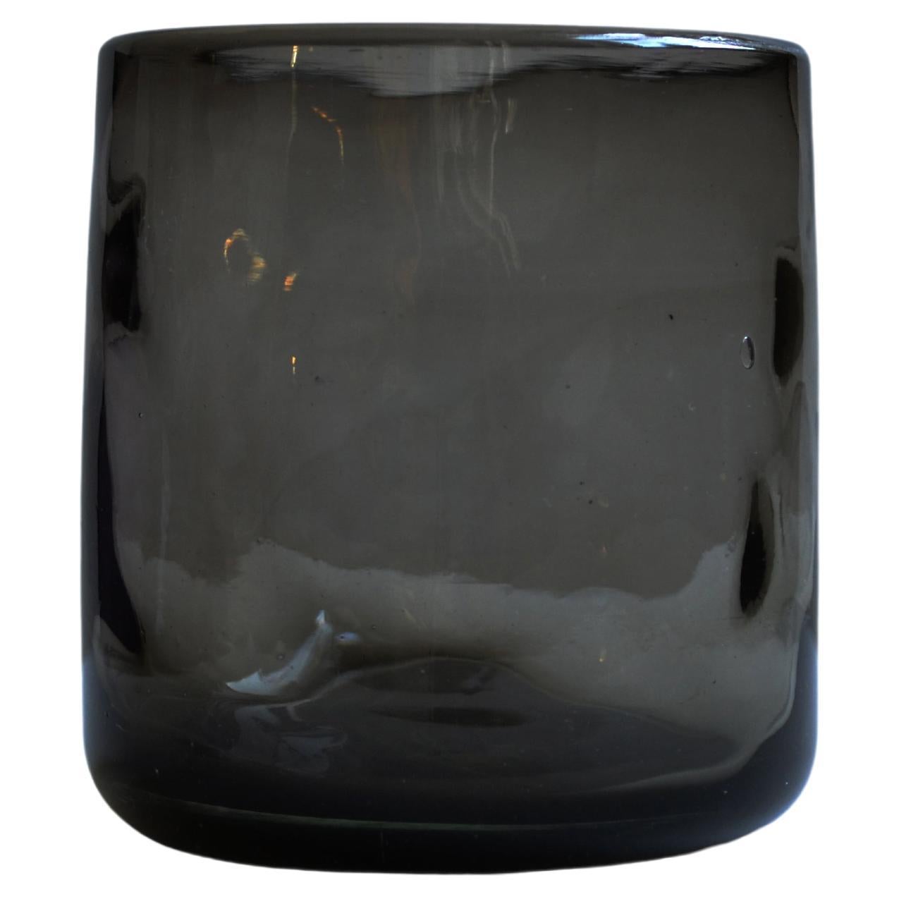 6 Cocktail BLACK Tumblers, Handblown Organic Irregular Shape 100% Recycled Glass For Sale