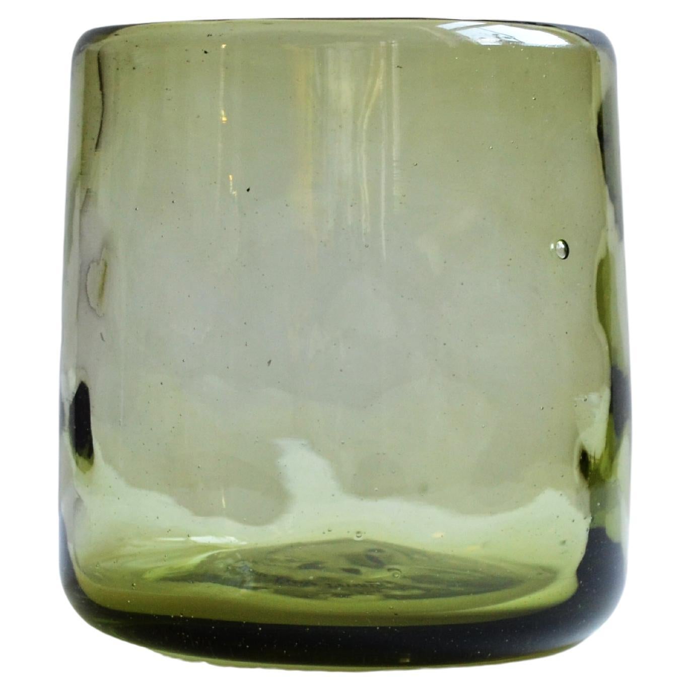 6 Cocktail GREEN Tumblers, Handblown Organic Irregular Shape 100% Recycled Glass For Sale