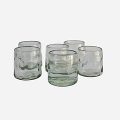 6 Cocktail Tumblers, Handblown Organic Irregular Shape 100% Recycled Glass