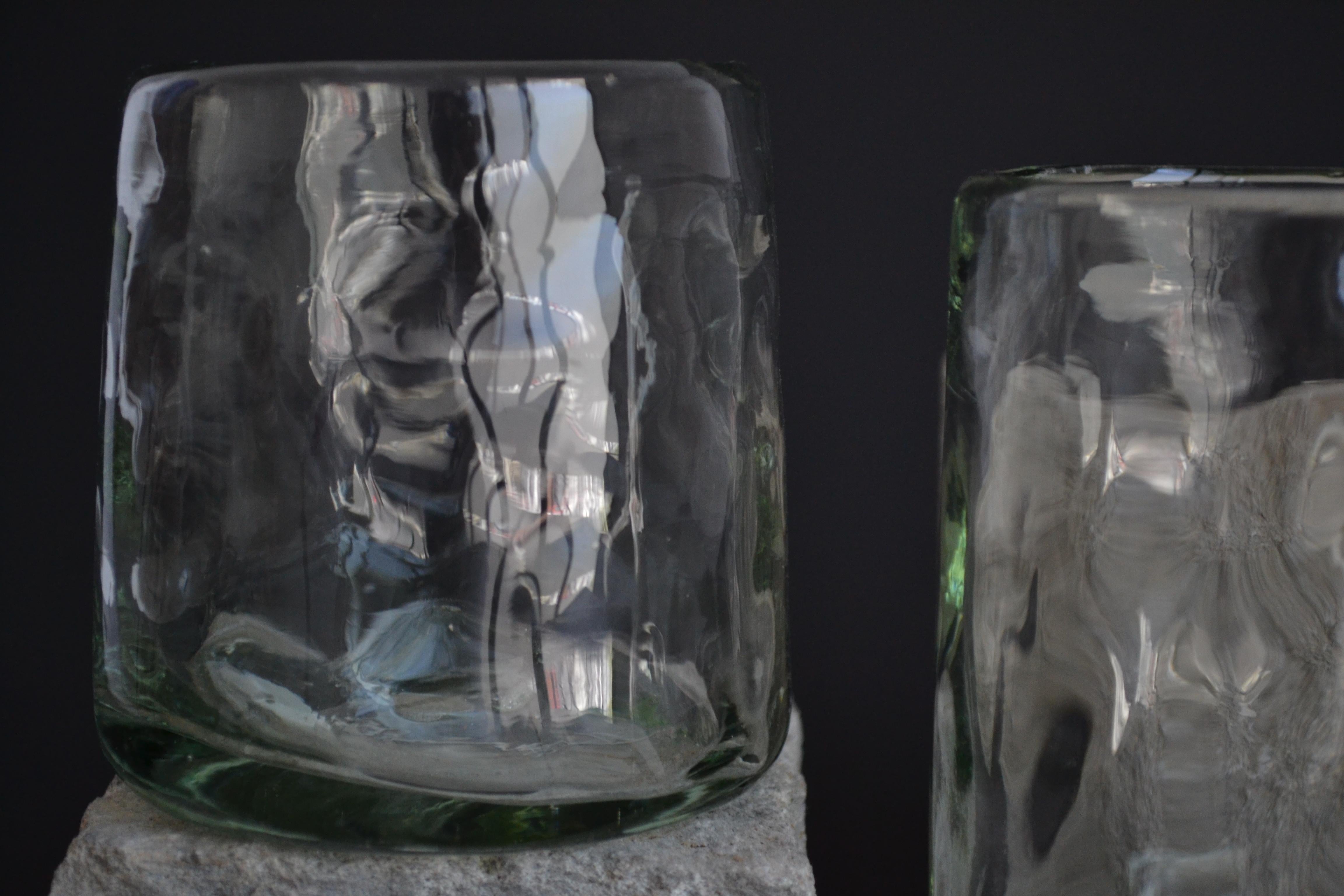 Organic Modern 6 Cocktail Tumblers, Handblown Organic Irregular Shape 100% Recycled Glass For Sale