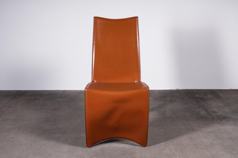 Post-Modern 6 Cognac Leather Ed Archer Chairs by Philippe Starck for Driade / Aleph For Sale