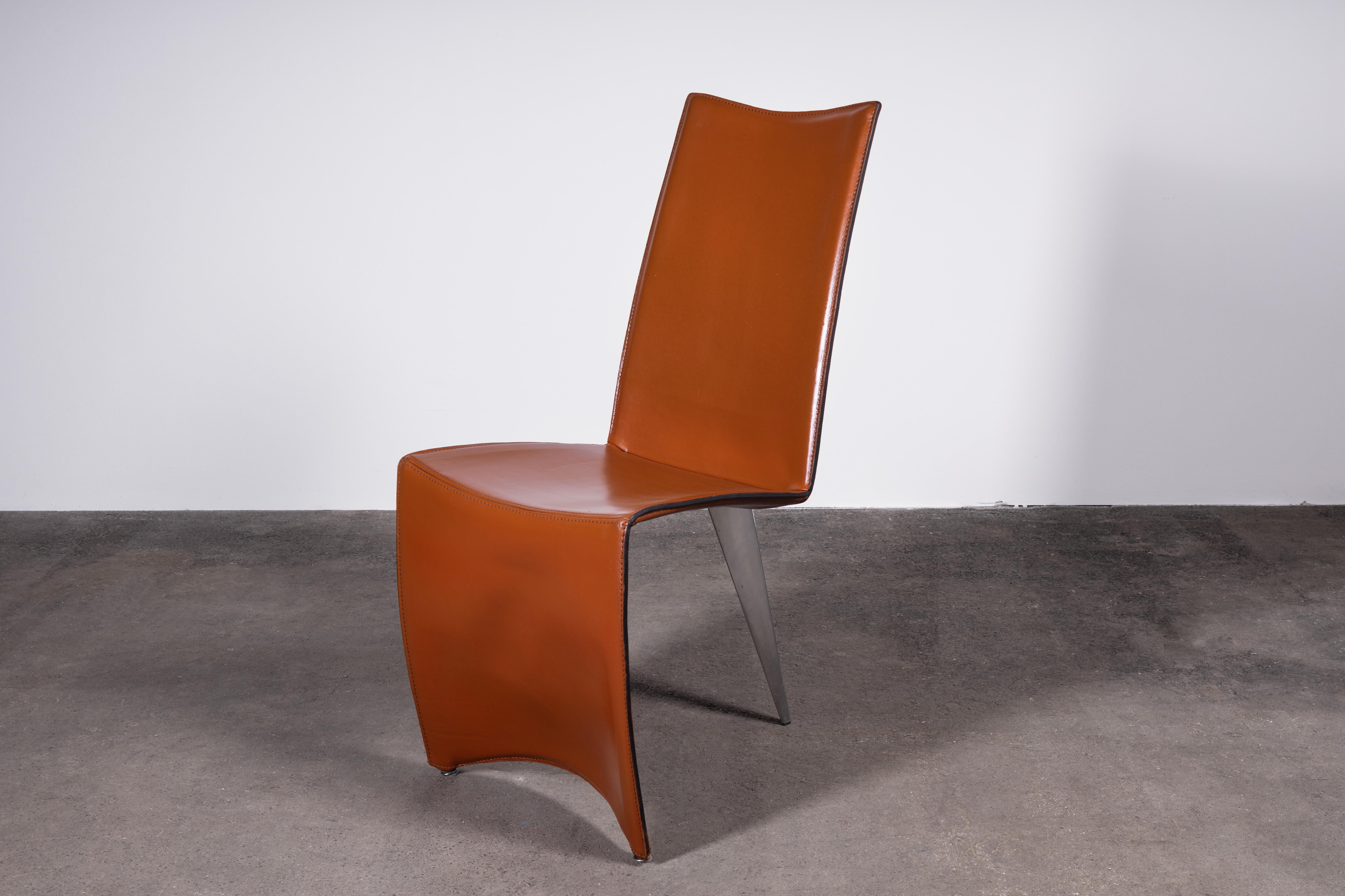 Post-Modern 6 Cognac Leather Ed Archer Chairs by Philippe Starck for Driade / Aleph