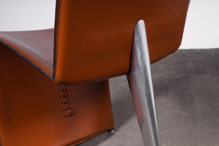 Late 20th Century 6 Cognac Leather Ed Archer Chairs by Philippe Starck for Driade / Aleph For Sale