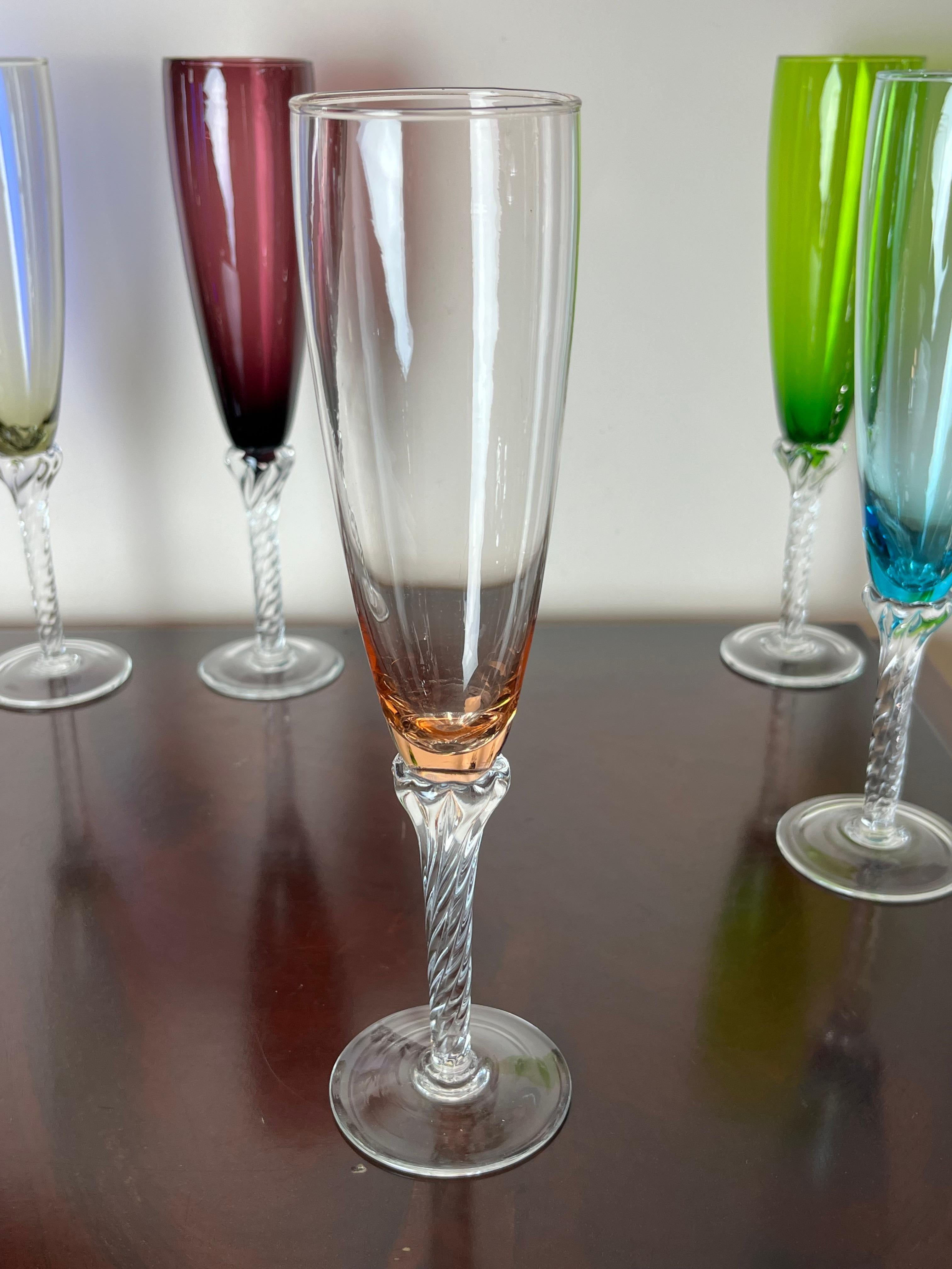 Italian 6 Colored Murano Glass Goblets, Italy, 1960s For Sale
