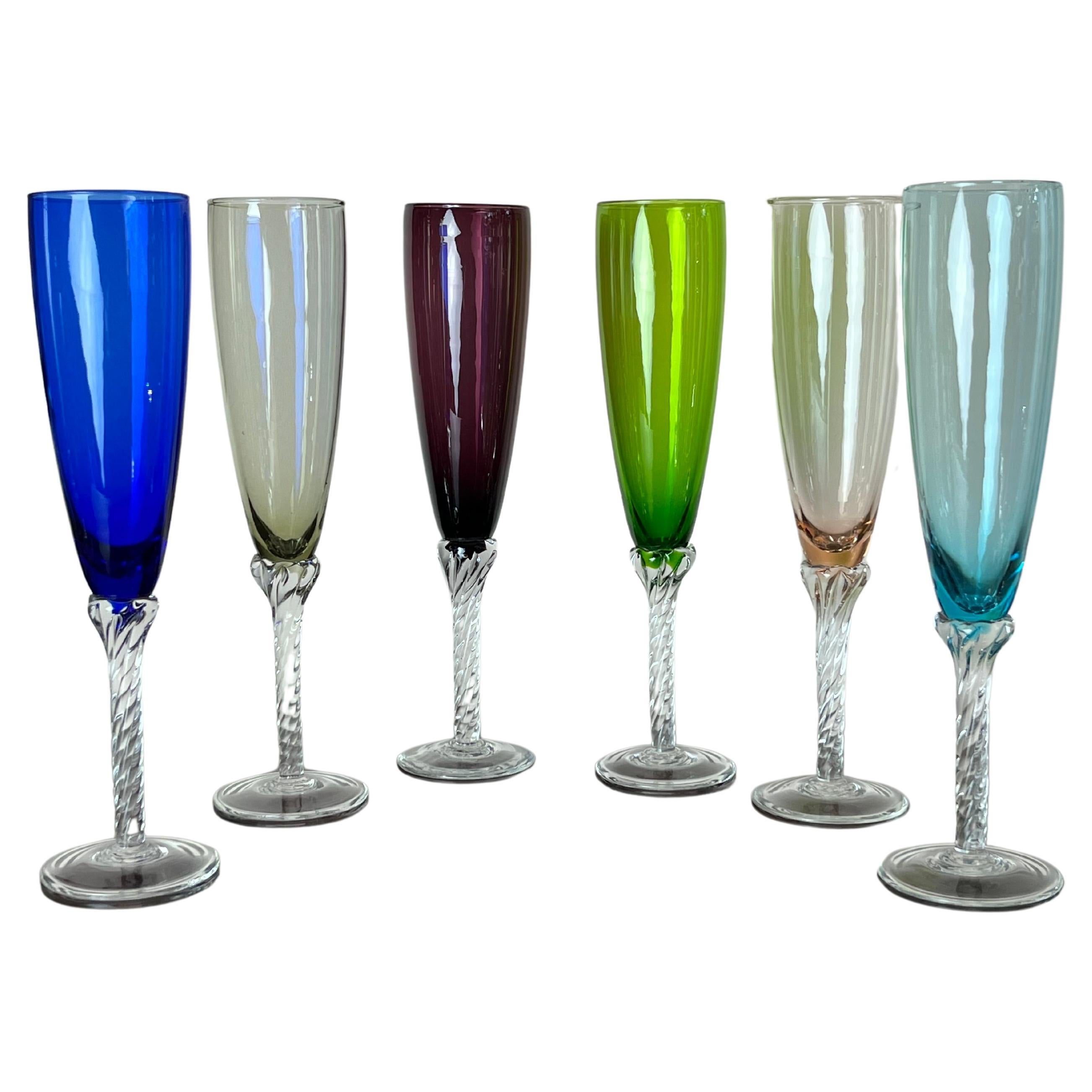 6 Colored Murano Glass Goblets, Italy, 1960s For Sale