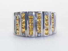 6 Column 2.20ct Yellow Sapphire & Quartz Band Sterling Silver Ring