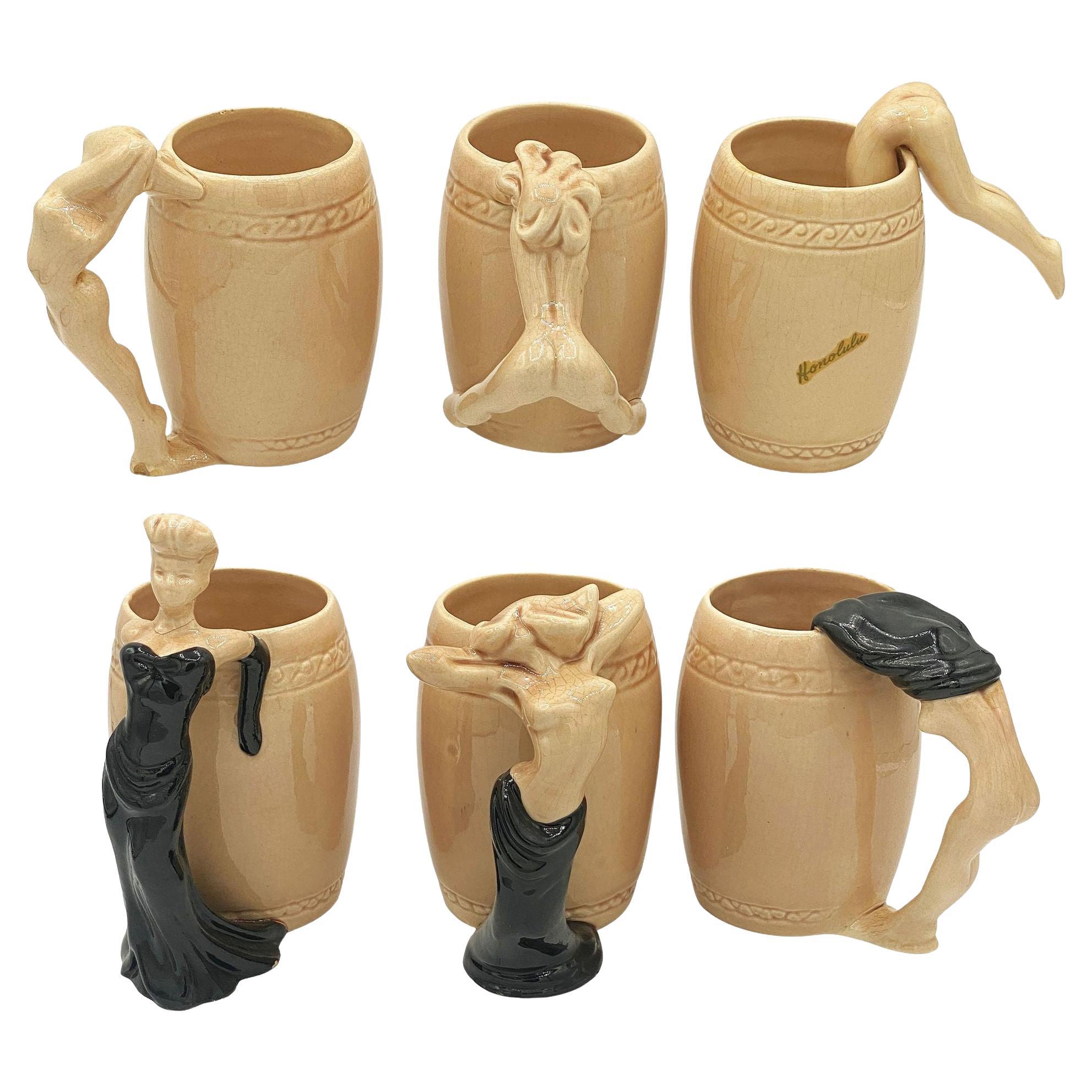 6 sets complets de tasses en céramique "Strip Tease- Eye Appeal" de Dorothy Kindell en vente