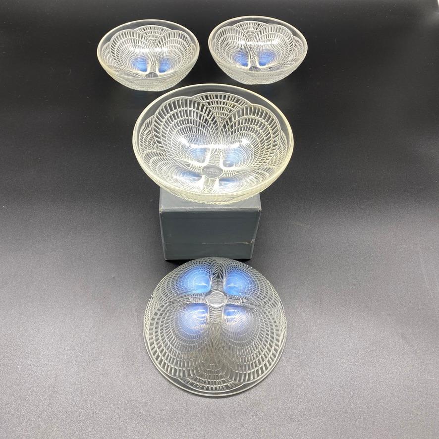 Molded 6 Coquilles Glass Bowls by R.Lalique  For Sale