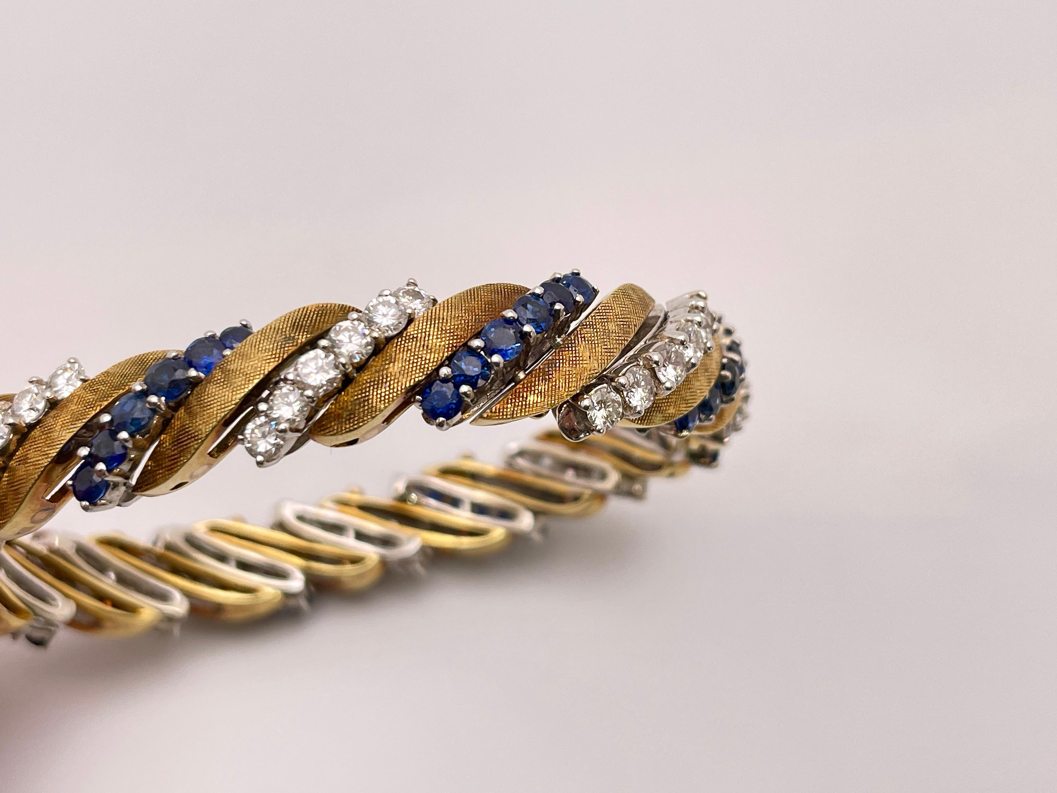 6 CT Diamond and Sapphire Yellow and White Gold Link Bracelet For Sale 10