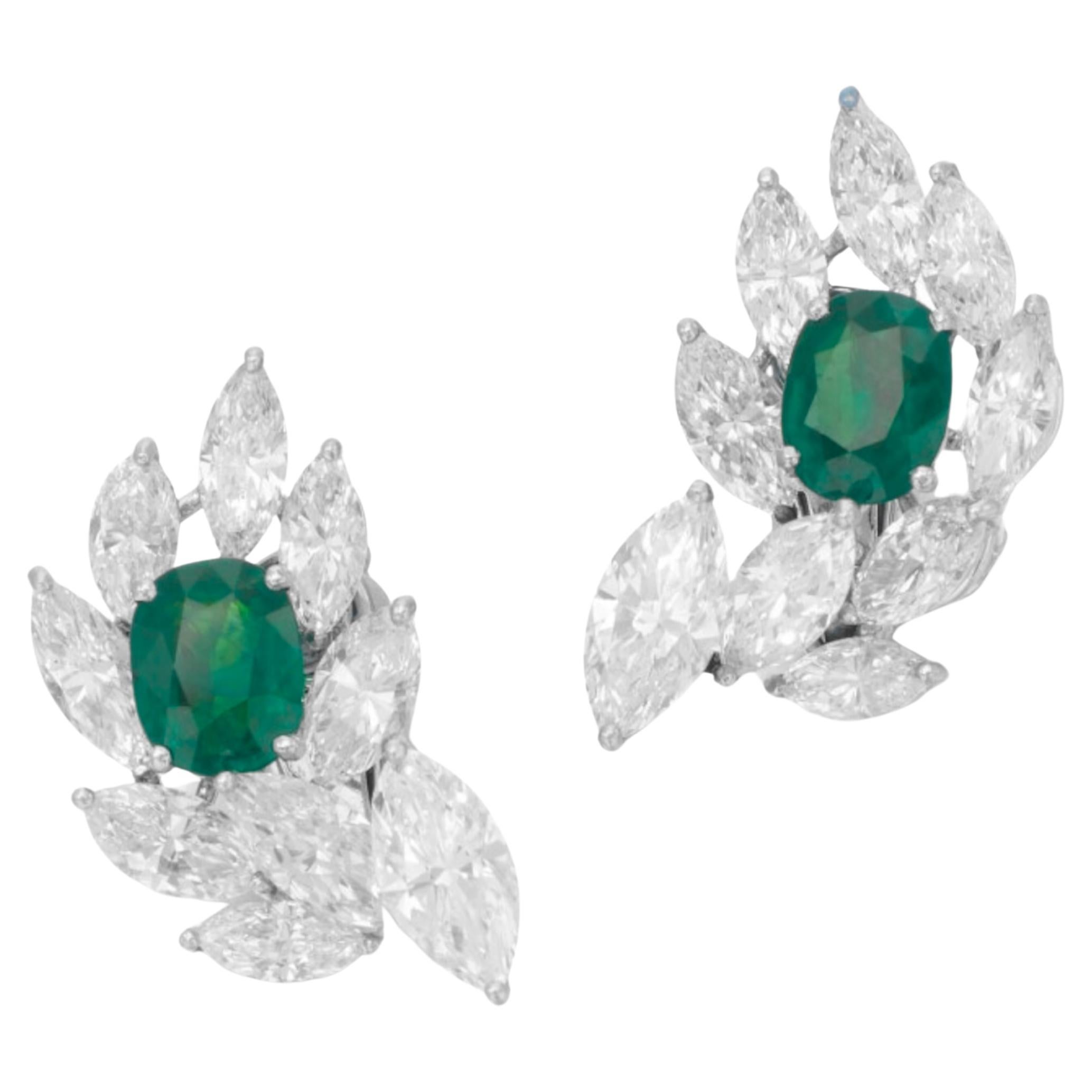 6 Ct. Green Emerald Cluster Marquise Cut Diamond Earrings