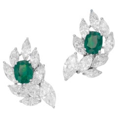 6 Ct. Green Emerald Cluster Marquise Cut Diamond Earrings