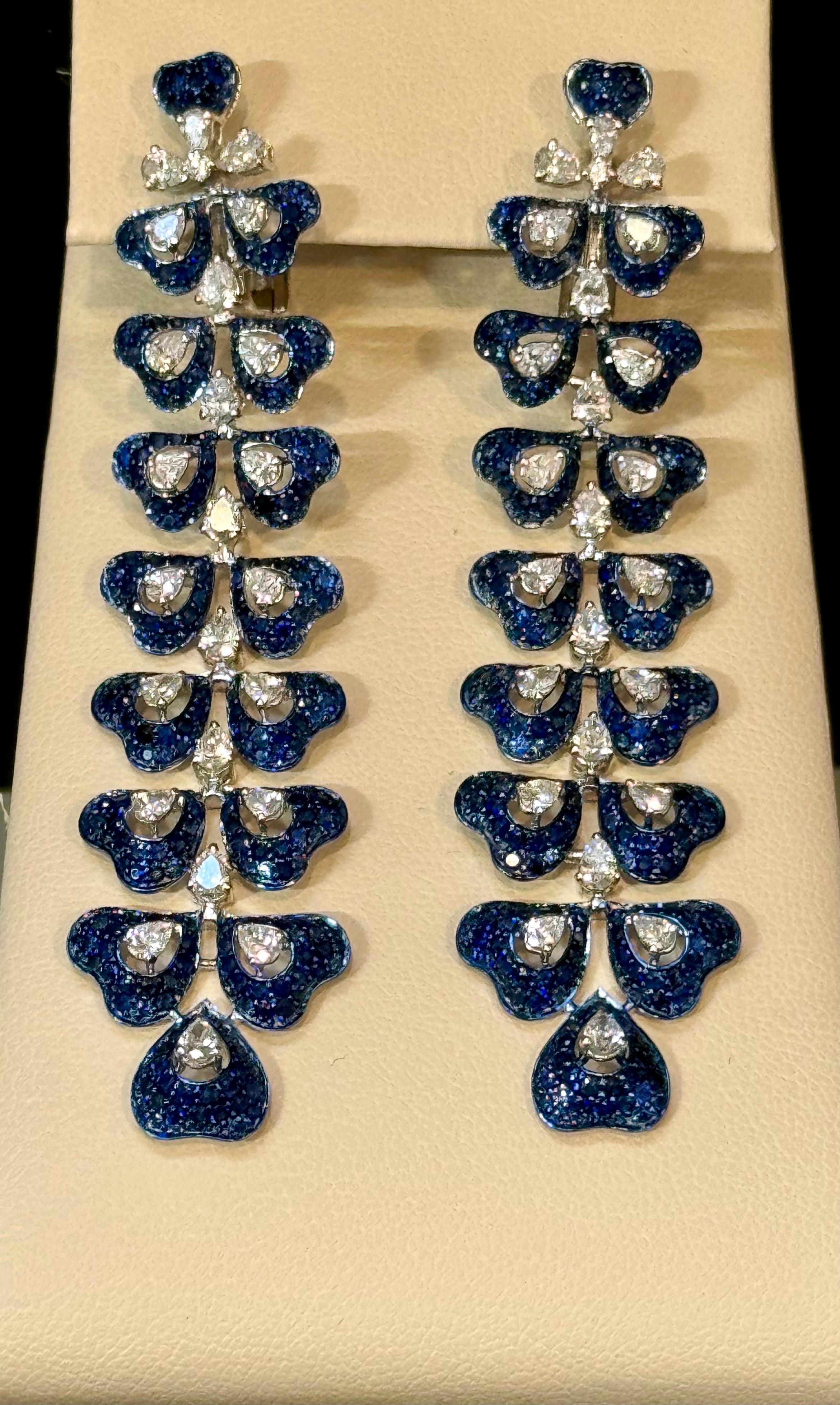 6 Karat natürlicher blauer Saphir & 3 Karat Diamant Hängeohrringe 18Kt Weißgold 3