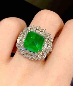 6 CT Natural Emerald Ring in Platinum with 1.20CT Marquise Double Halo Diamonds