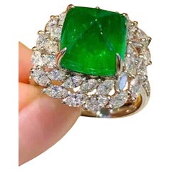 6 CT Natural Emerald Ring in Platinum with 1.20CT Marquise Double Halo Diamonds