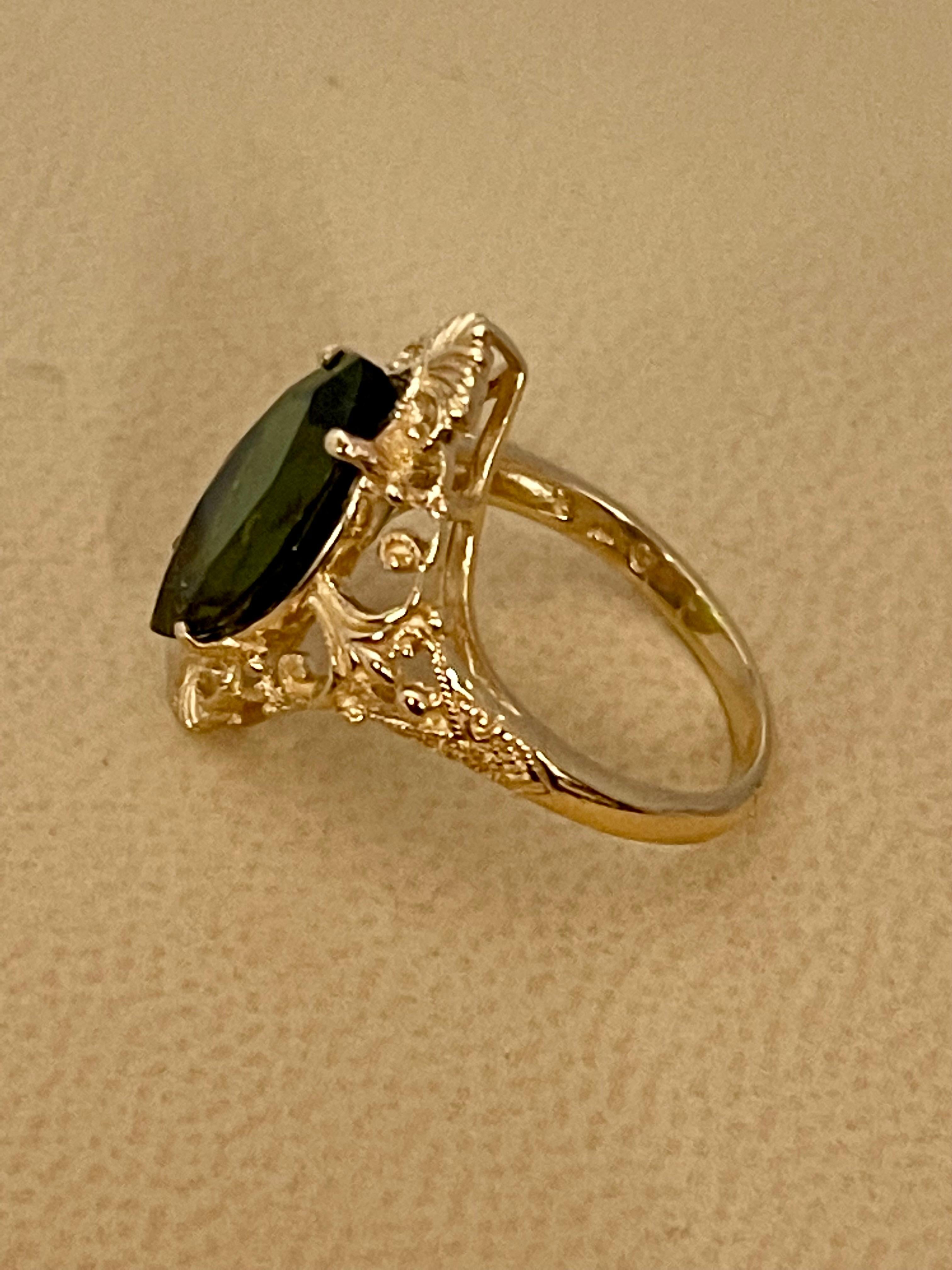 6 Ct Natural Marquise Cut Green Tourmaline Ring in 14 Karat Yellow Gold For Sale 7