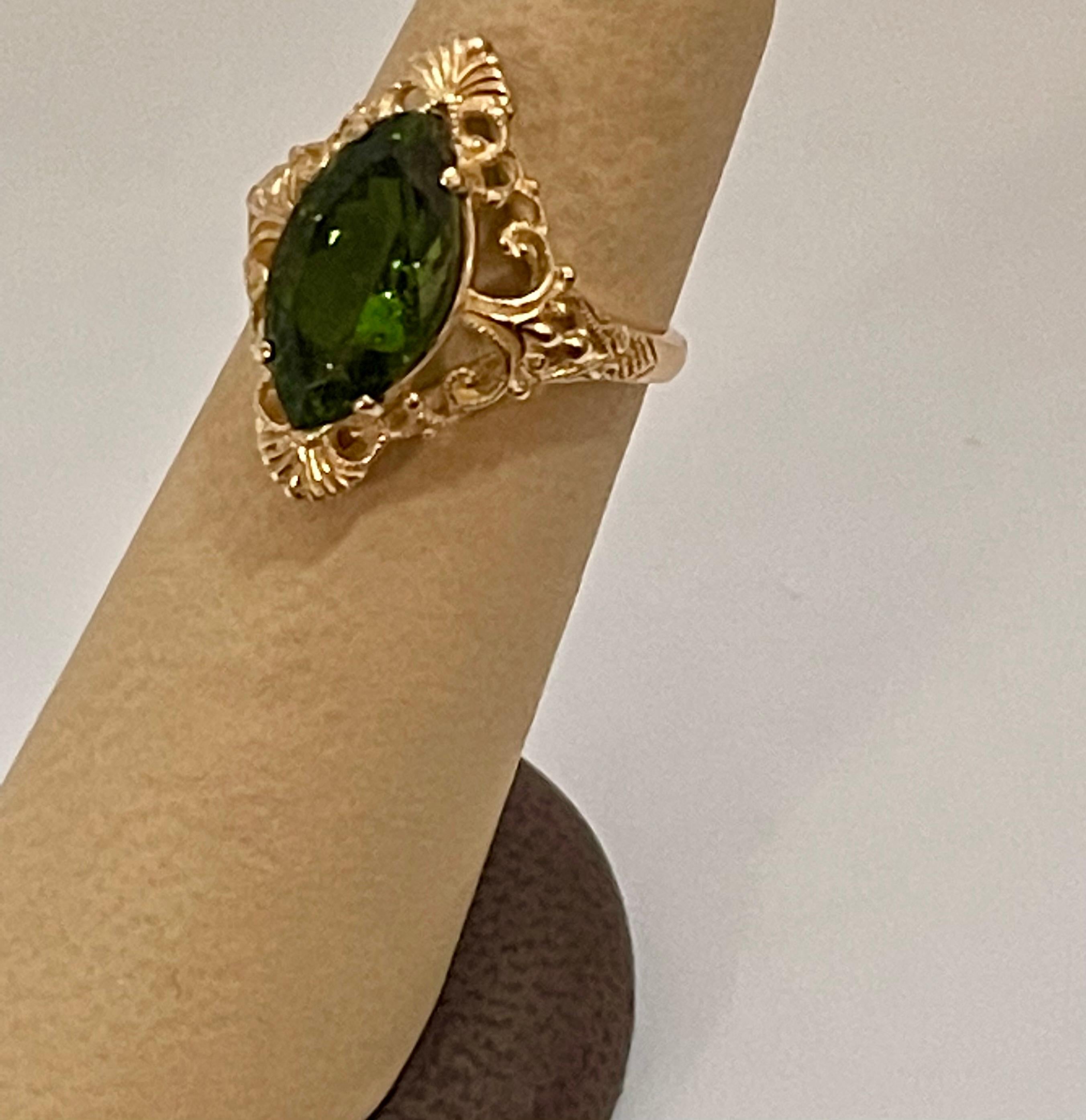 6 Ct Natural Marquise Cut Green Tourmaline Ring in 14 Karat Yellow Gold For Sale 2