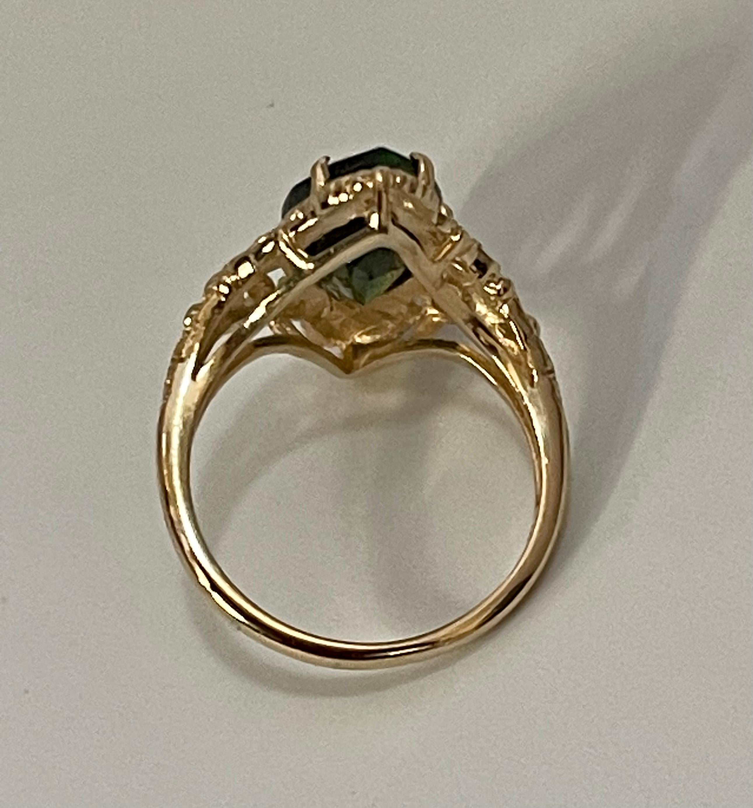 6 Ct Natural Marquise Cut Green Tourmaline Ring in 14 Karat Yellow Gold For Sale 3