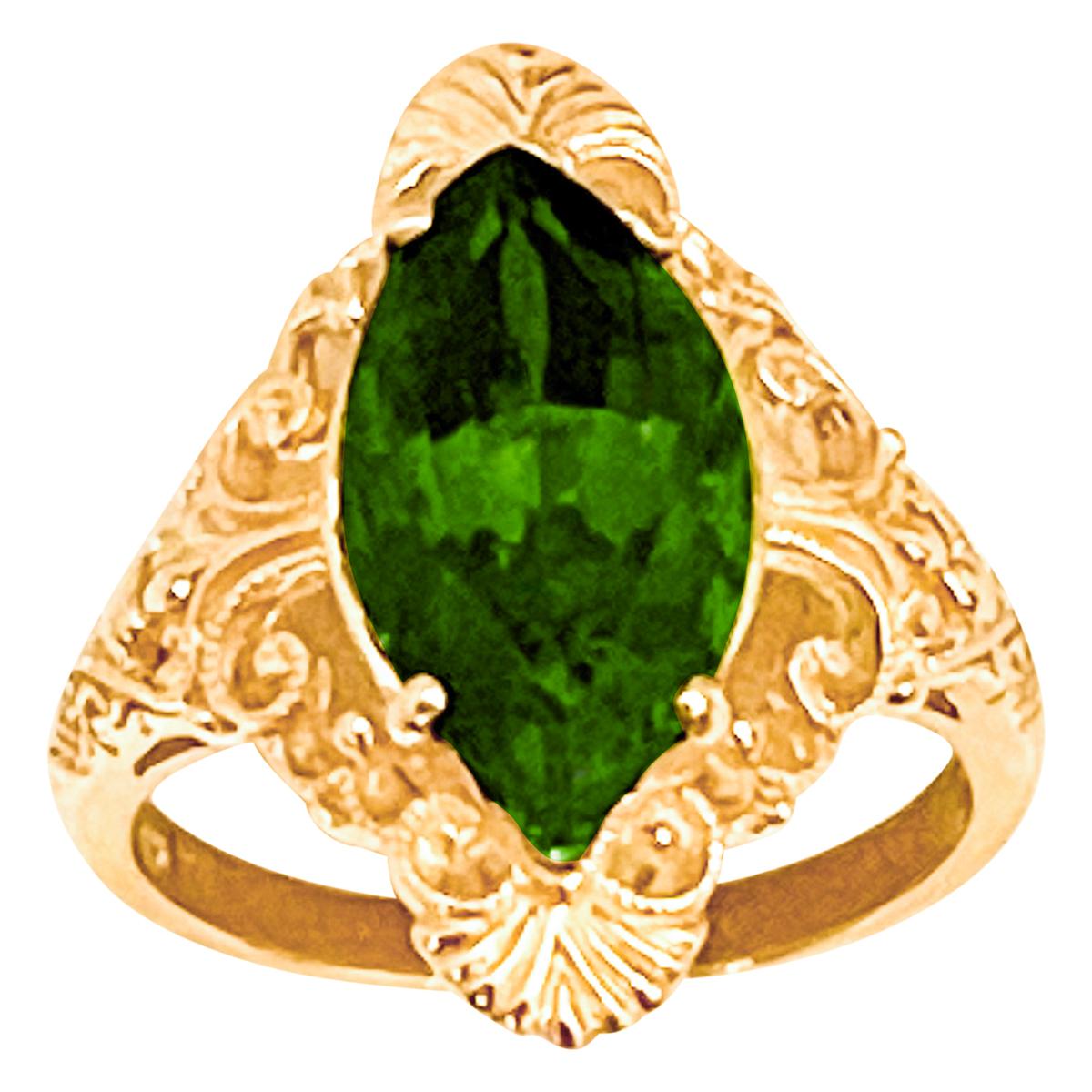 6 Ct Natural Marquise Cut Green Tourmaline Ring in 14 Karat Yellow Gold For Sale