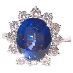 Bague d'inspiration Lady Diana en saphir bleu royal de 6 carats et diamants naturels de 1,00 carat