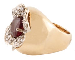 6 Carat Ruby, White Diamonds, Flower Shape, 18 Karat Gold Cluster/Cocktail Ring