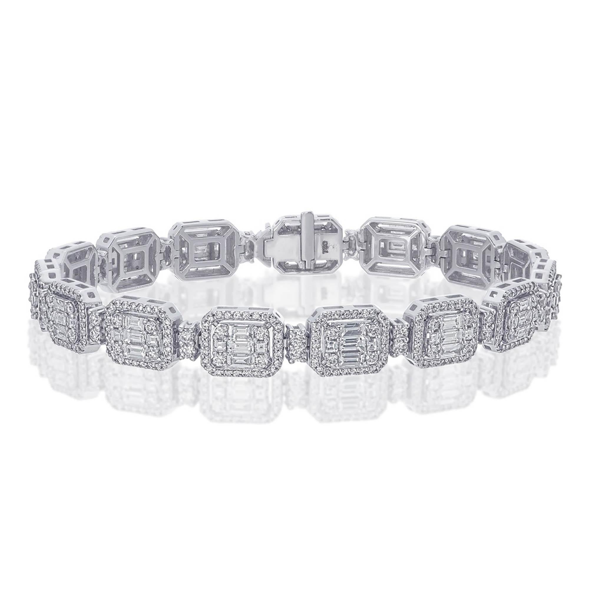 Pulsera de tenis de diamantes en oro blanco de 18 quilates de 6 cts con diamantes talla baguette y redondos en Nuevo estado para la venta en Khet Bang Rak, Krung Thep Maha Nakhon
