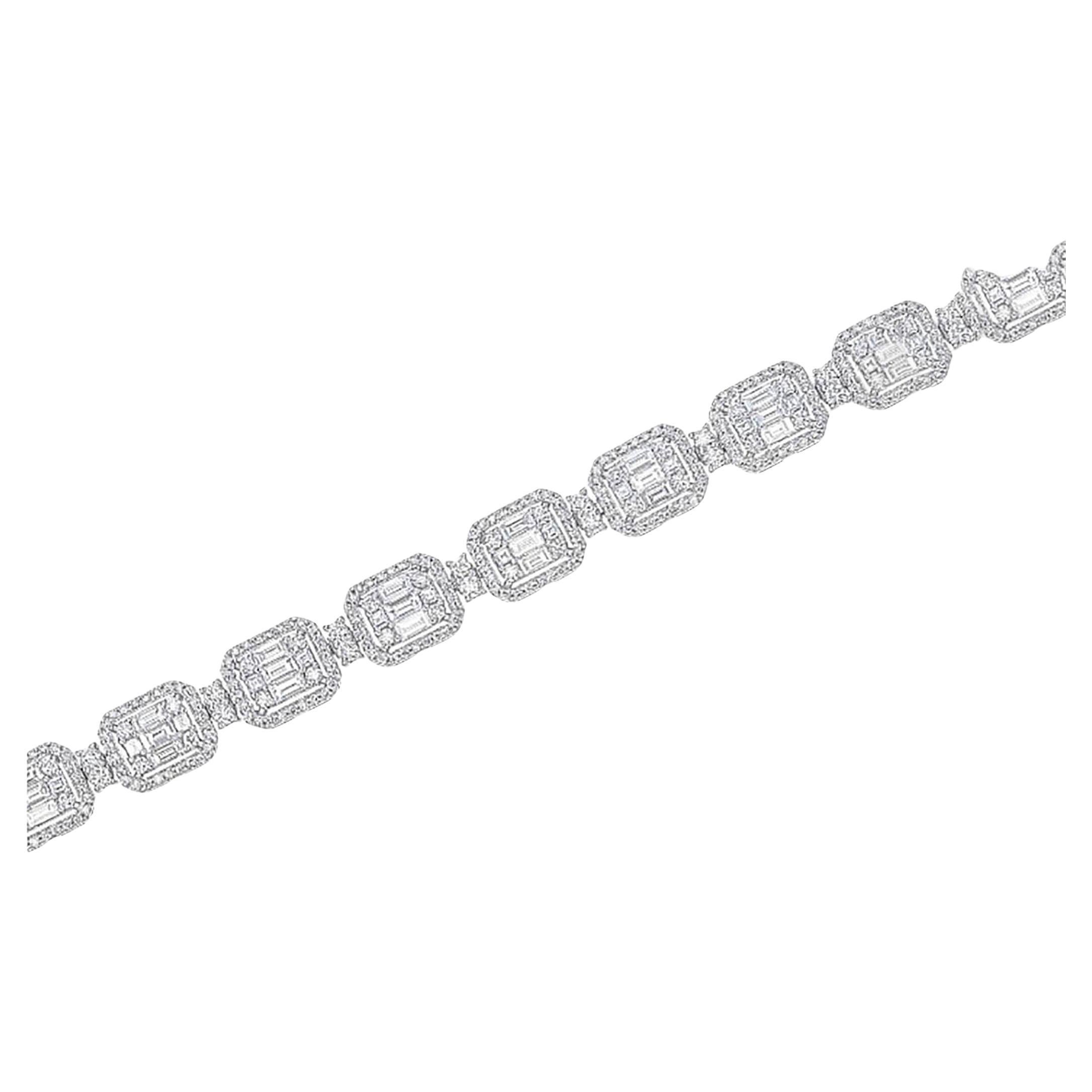 Pulsera de tenis de diamantes en oro blanco de 18 quilates de 6 cts con diamantes talla baguette y redondos en venta