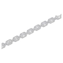Bracelet tennis en or blanc 18 carats avec diamants taille baguette et rond 6 carats