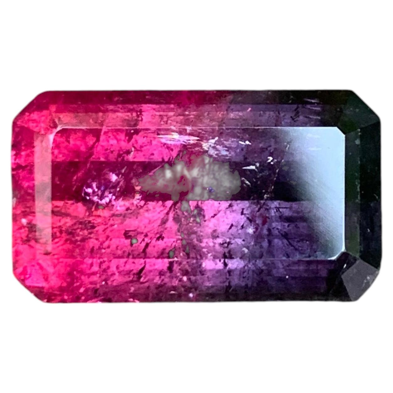 6 Cts Bicolor Purple Pink Tourmaline Emerald Cut Gemstone for Jewelry 14 mm For Sale