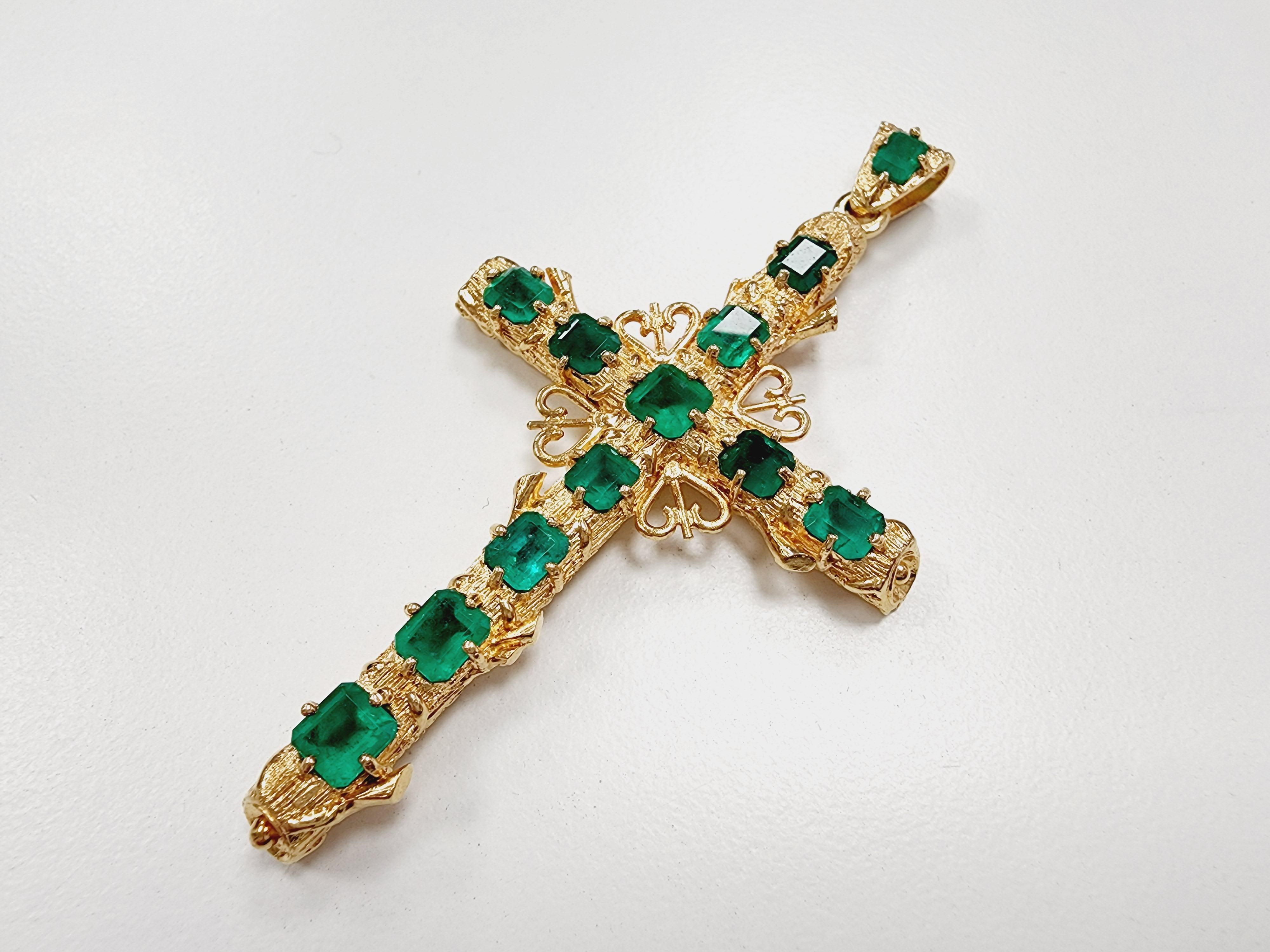 6 Karat Echter kolumbianischer Smaragdkreuz-Anhänger mit 6 Karat für Damen oder Herren