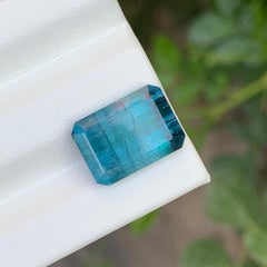 6 Cts Natural Blue Green Emerald Cut Tourmaline Gemstone for Jewellery 13 mm