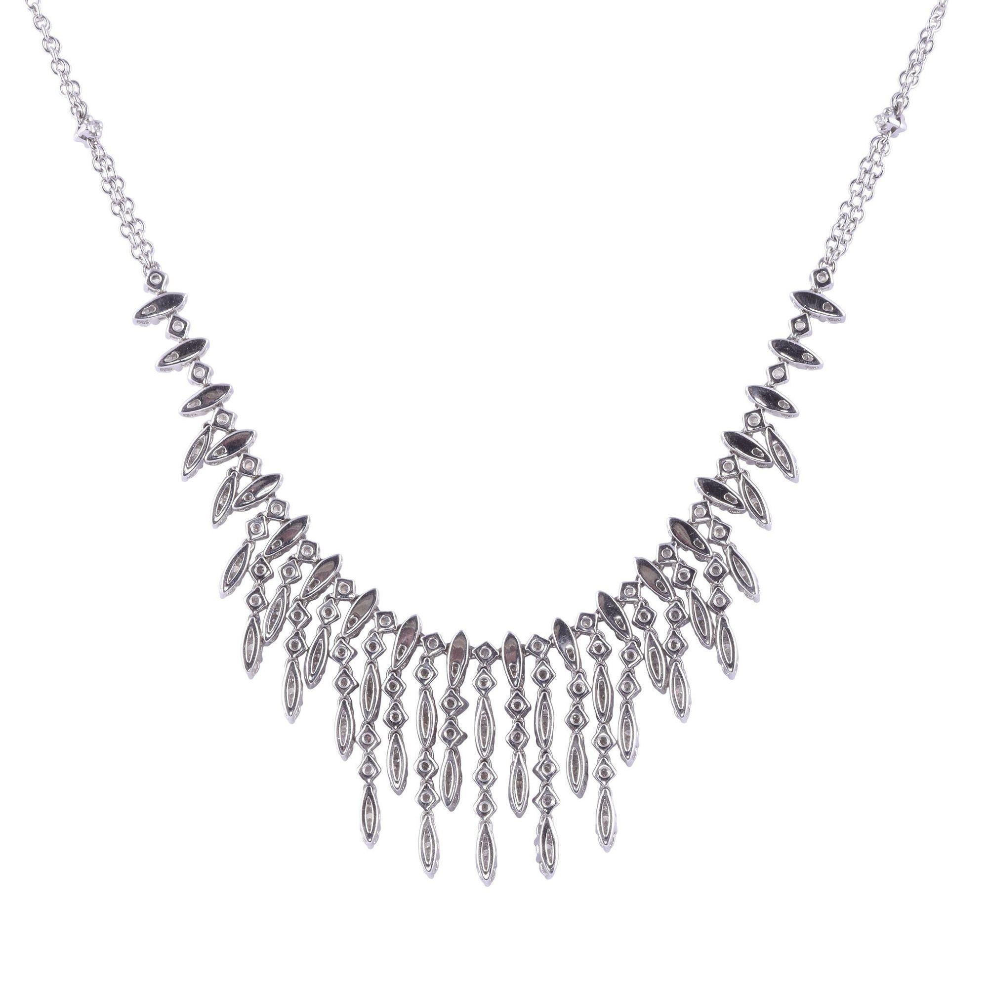 Estate 6 CTW diamond dangle necklace. This 18 karat white gold necklace features 230 round brilliant cut diamonds at 6.00 carat total weight with VS1-SI2 clarity and G-I color. Each link is hinged giving this necklace wonderful movement and the