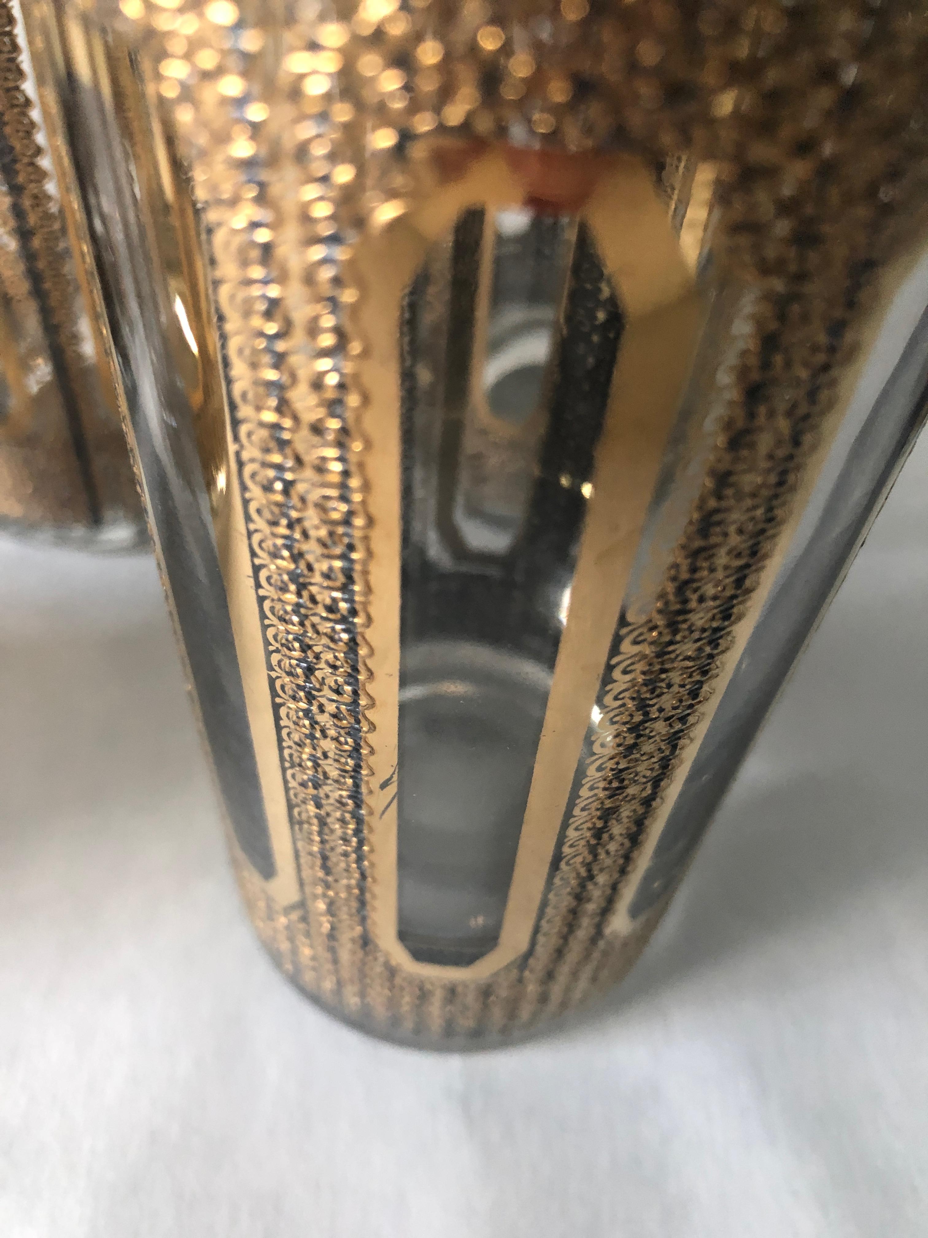 6 Culver Textured Gilt Gold Pattern Over Clear Glass Tall Cocktail Glasses 7
