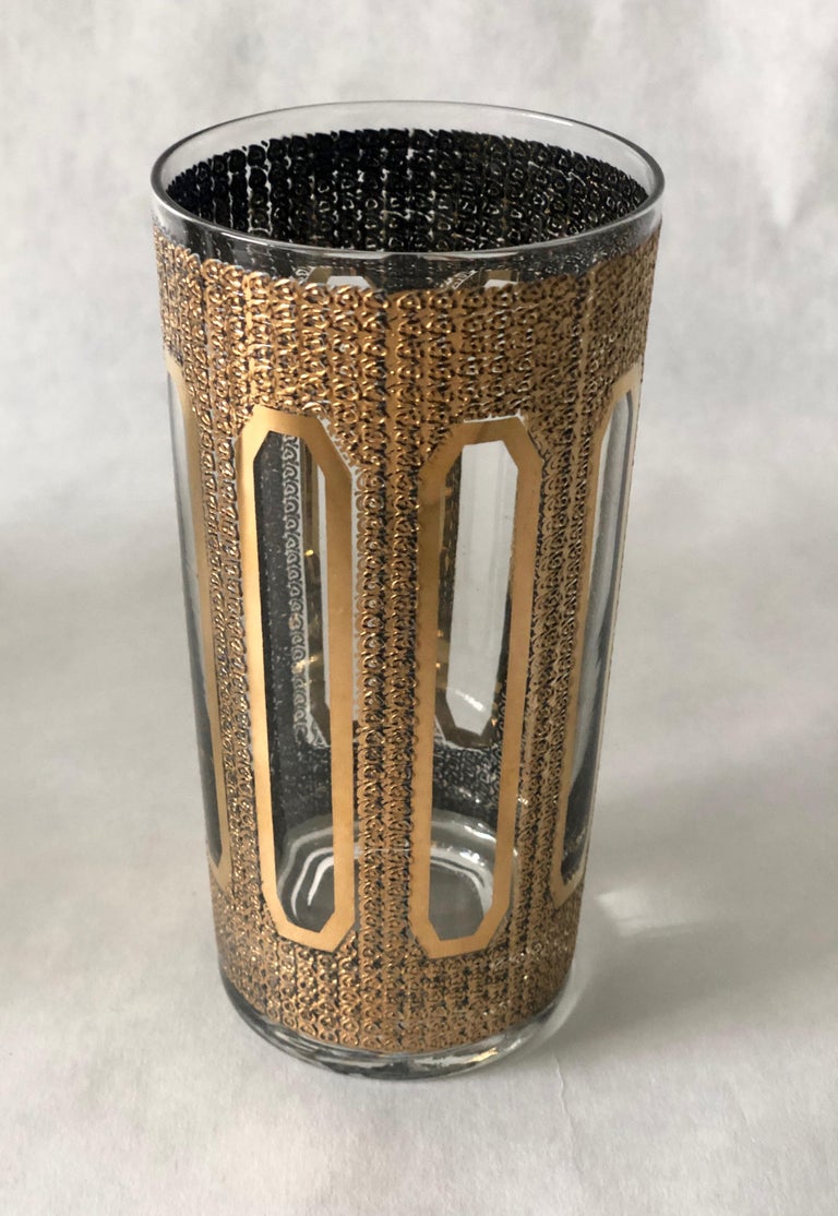 6 Culver Textured Gilt Gold Pattern Over Clear Glass Tall Cocktail ...