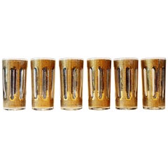 6 Culver Textured Gilt Gold Pattern Over Clear Glass Tall Cocktail Glasses