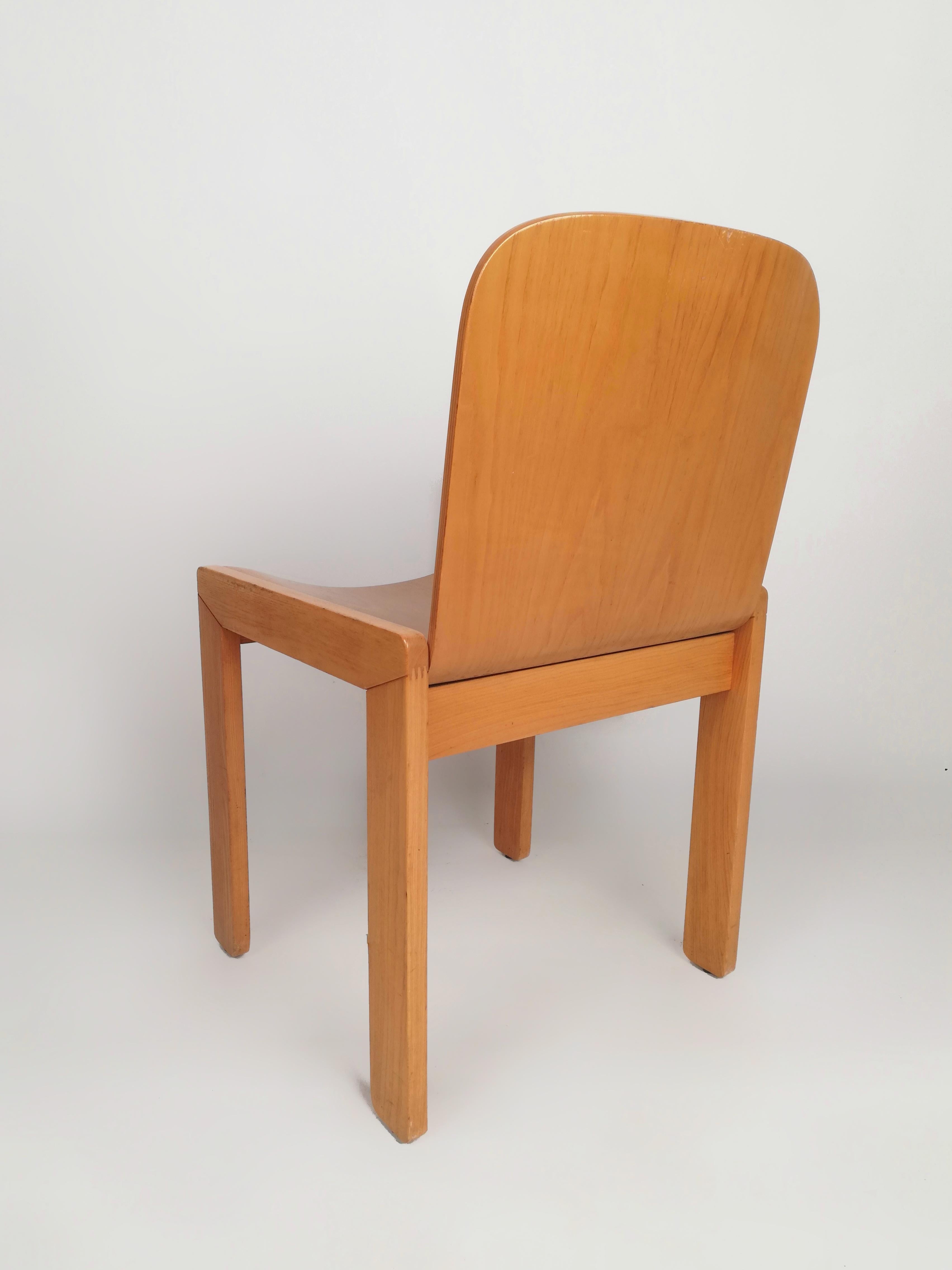 6 Curved Plywood Dining Chairs by Molteni in the style of Scarpa, Italy, 1970s For Sale 4