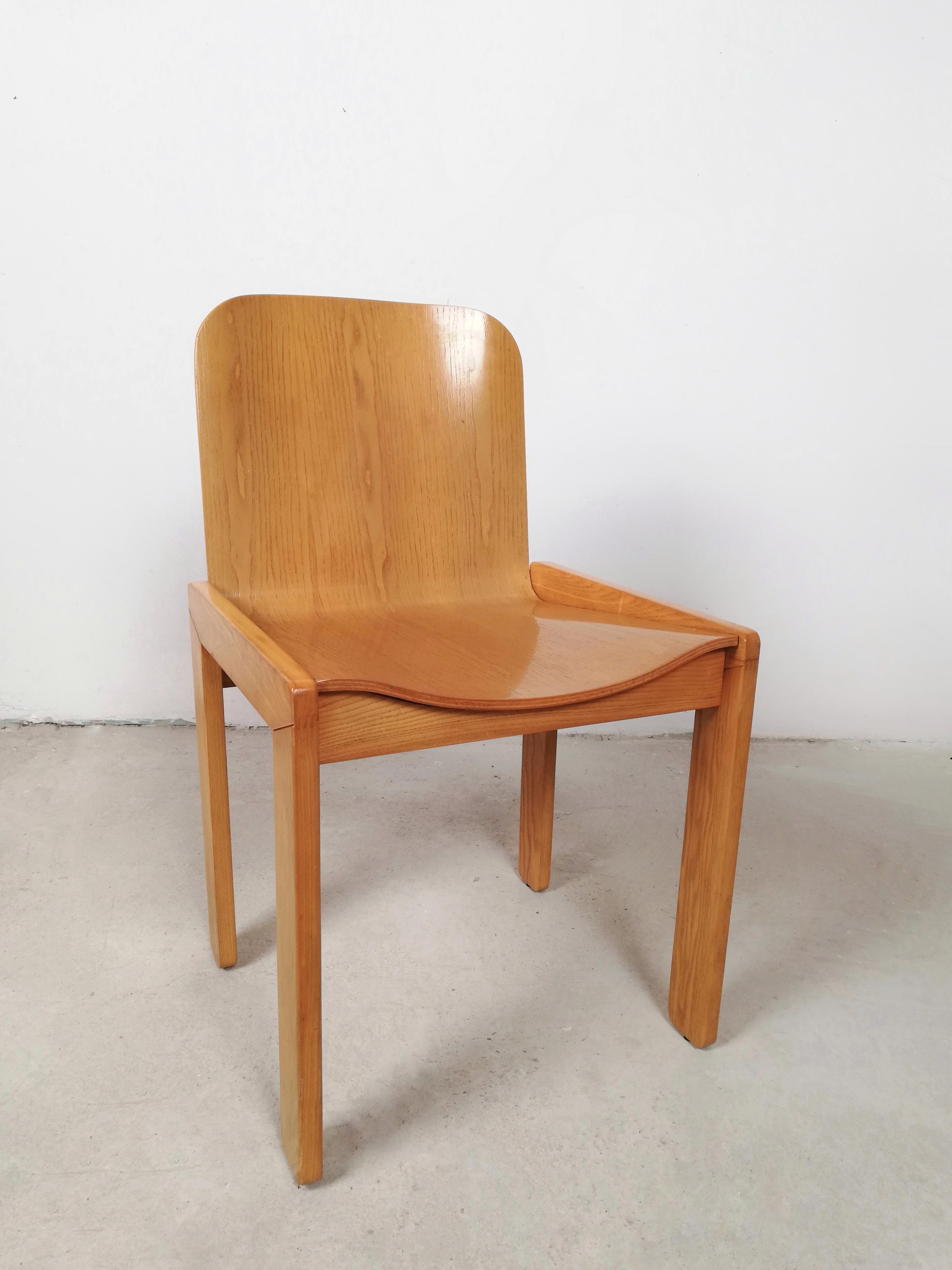 6 Curved Plywood Dining Chairs by Molteni in the style of Scarpa, Italy, 1970s For Sale 6