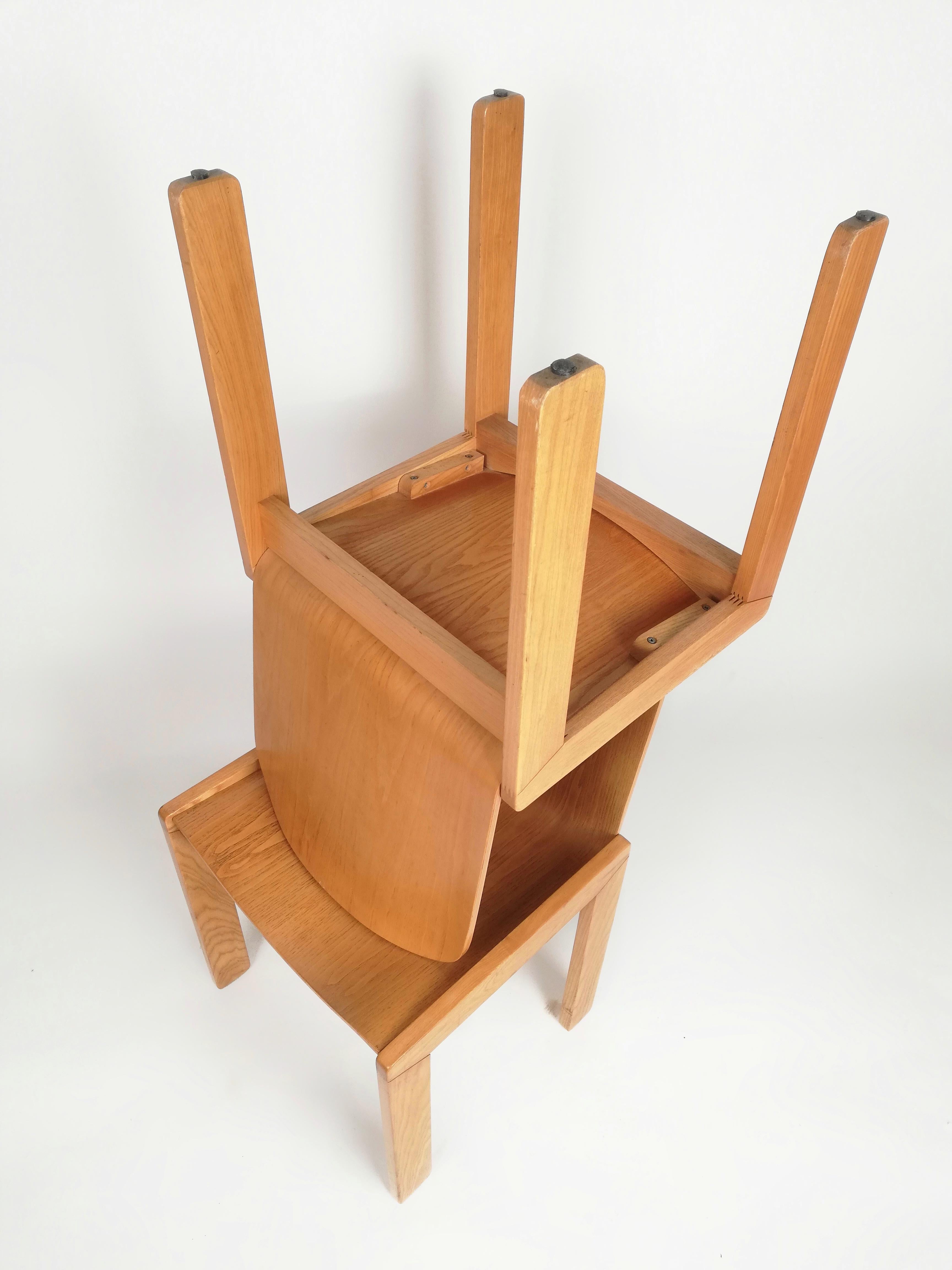 6 Chaises de salle à manger incurvées en contreplaqué par Molteni dans le style de Scarpa, Italie, années 1970 en vente 6