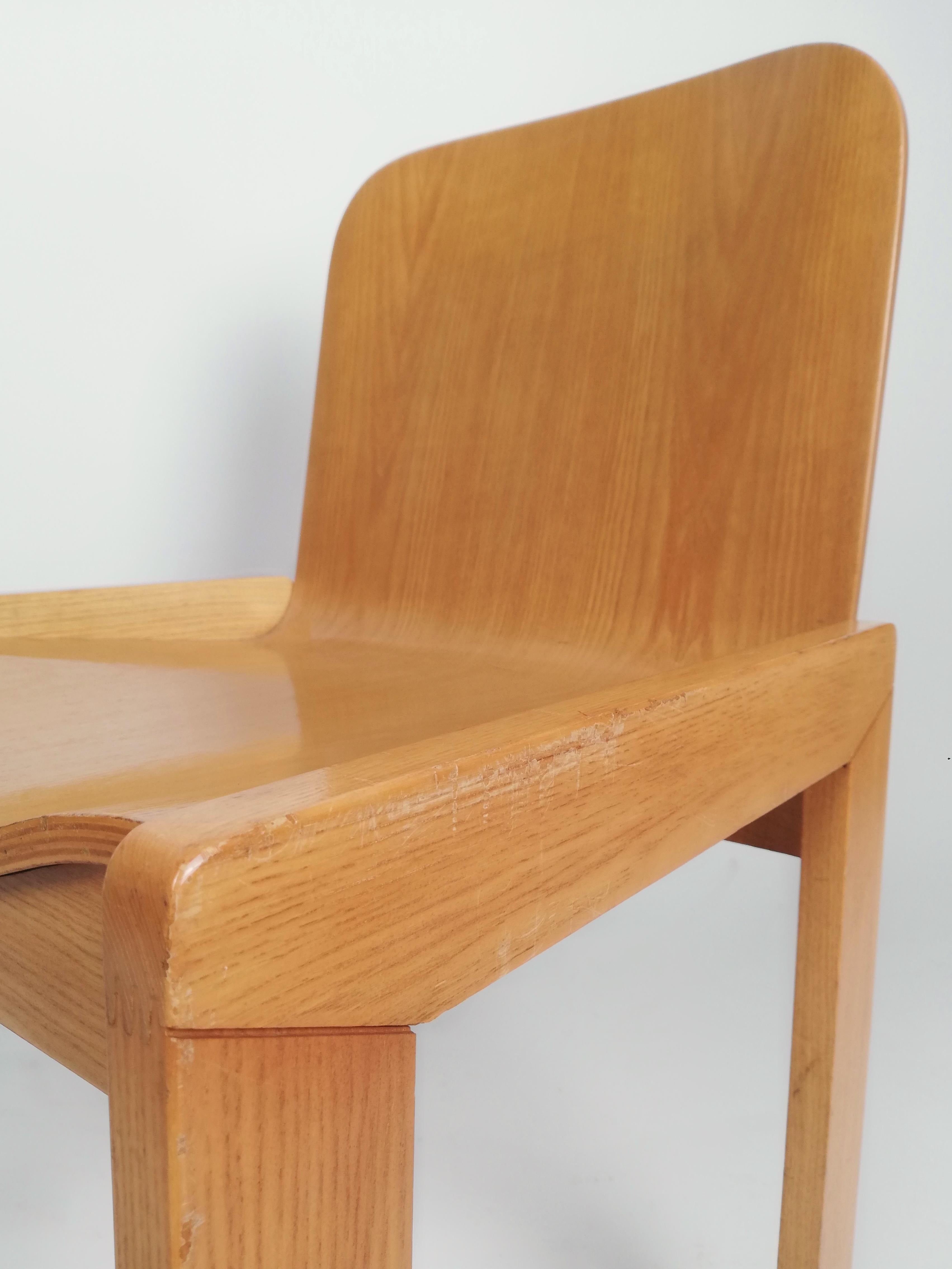 Mid-Century Modern 6 Curved Plywood Dining Chairs by Molteni in the style of Scarpa, Italy, 1970s For Sale