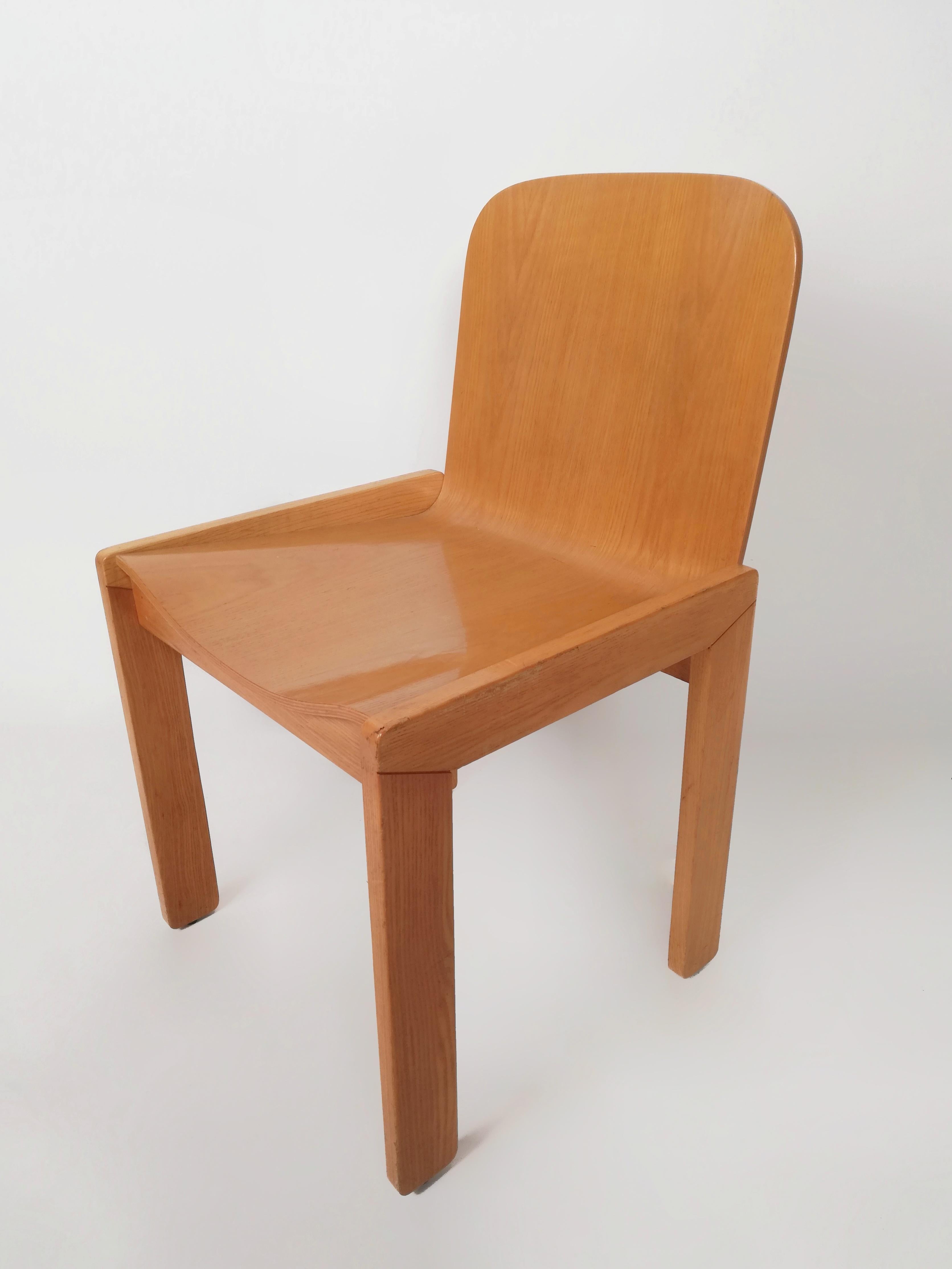 6 Curved Plywood Dining Chairs by Molteni in the style of Scarpa, Italy, 1970s For Sale 2